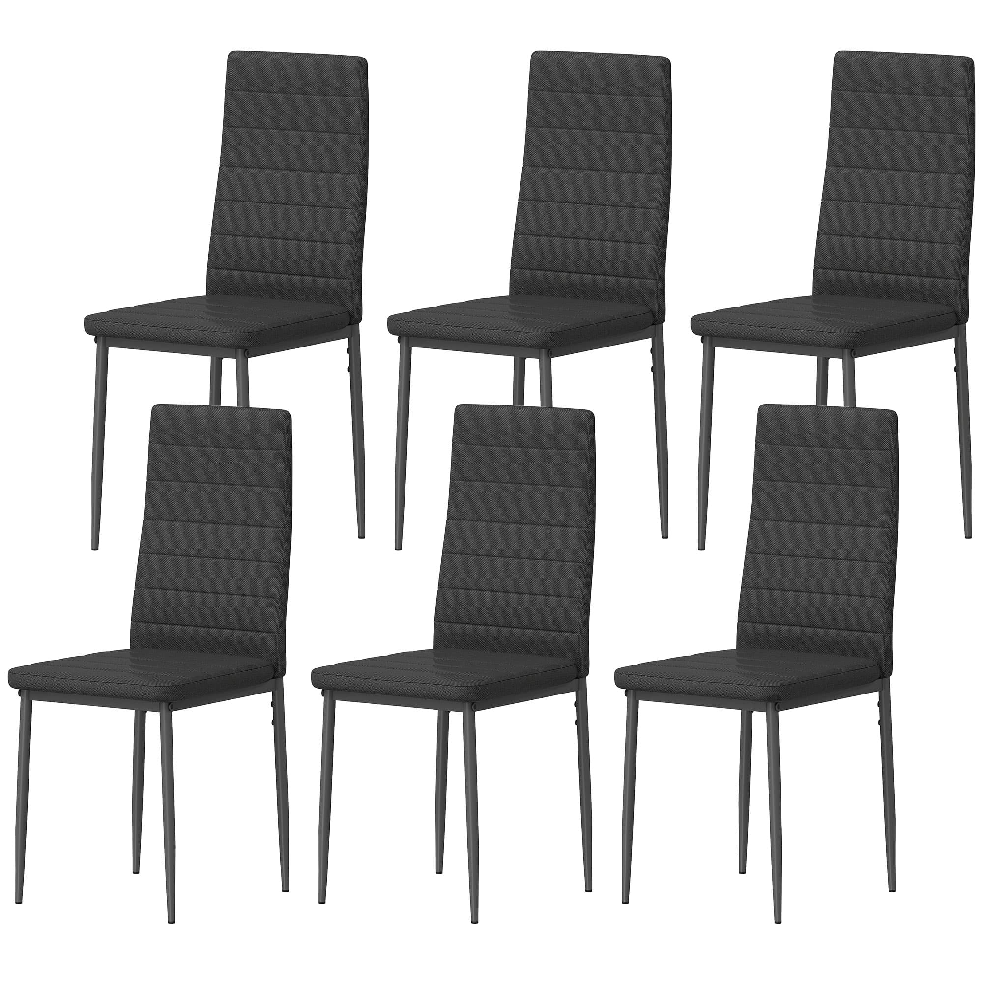 HOMCOM Lot de 6 chaises de salle à manger modernes rembourrées en lin synthétique avec dossier haut et pieds en métal 41x50x97 cm noir