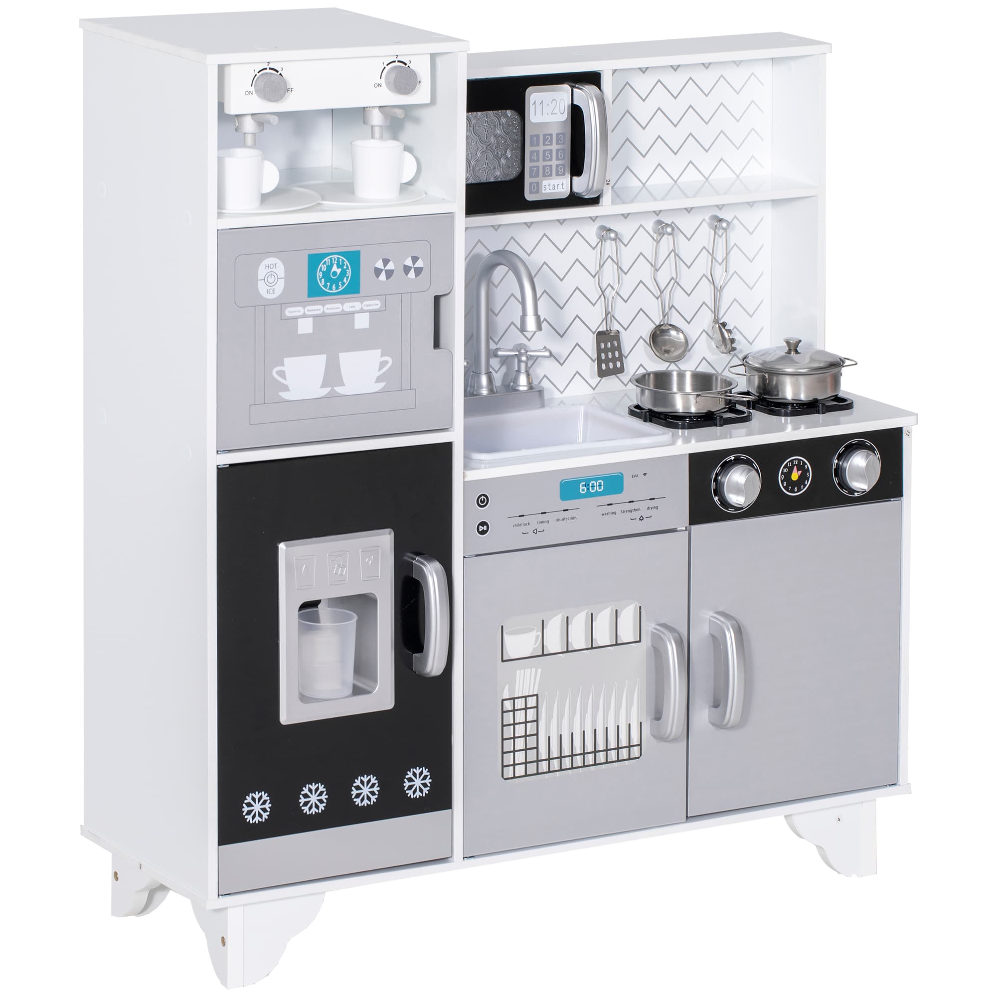 AIYAPLAY Cuisinette en bois avec son Accessoires en acier inoxydable pour enfants à partir de 3 ans Blanc