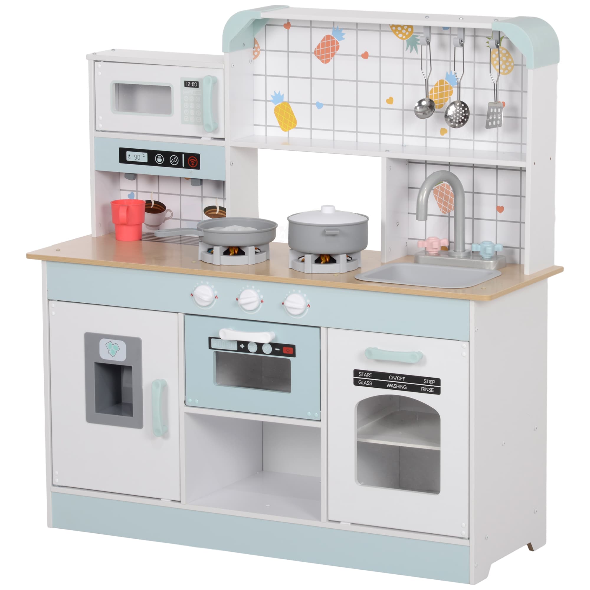 AIYAPLAY Cuisine enfant jouet d'imitation, dinette enfant avec lumières et sons réalistes, 88,6 x 31,7 x 90,4 cm, blanc