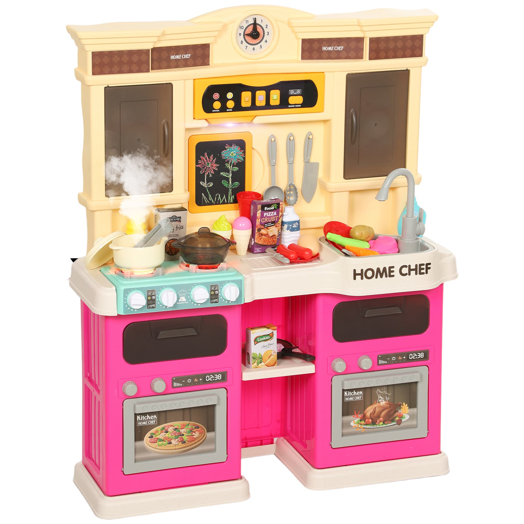 AIYAPLAY Cuisine jouet avec eau courante, 85 accessoires, robinet électrique, lumières, sons, pour enfants de 3-6 ans