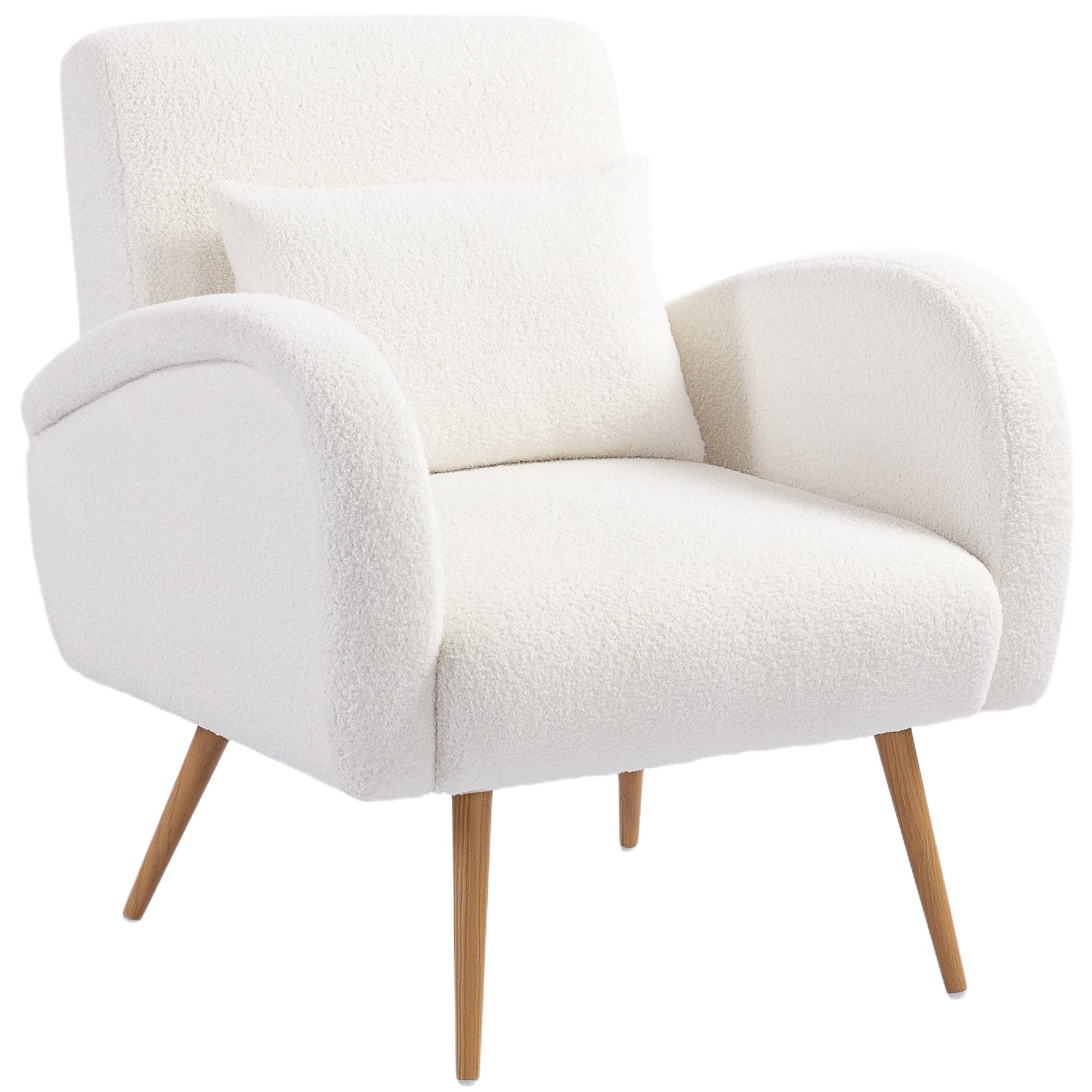 HOMCOM Fauteuil rembourré, revêtement polaire, fauteuil avec accoudoirs et coussin lombaire, pieds métalliques, fauteuil de lecture, blanc crème