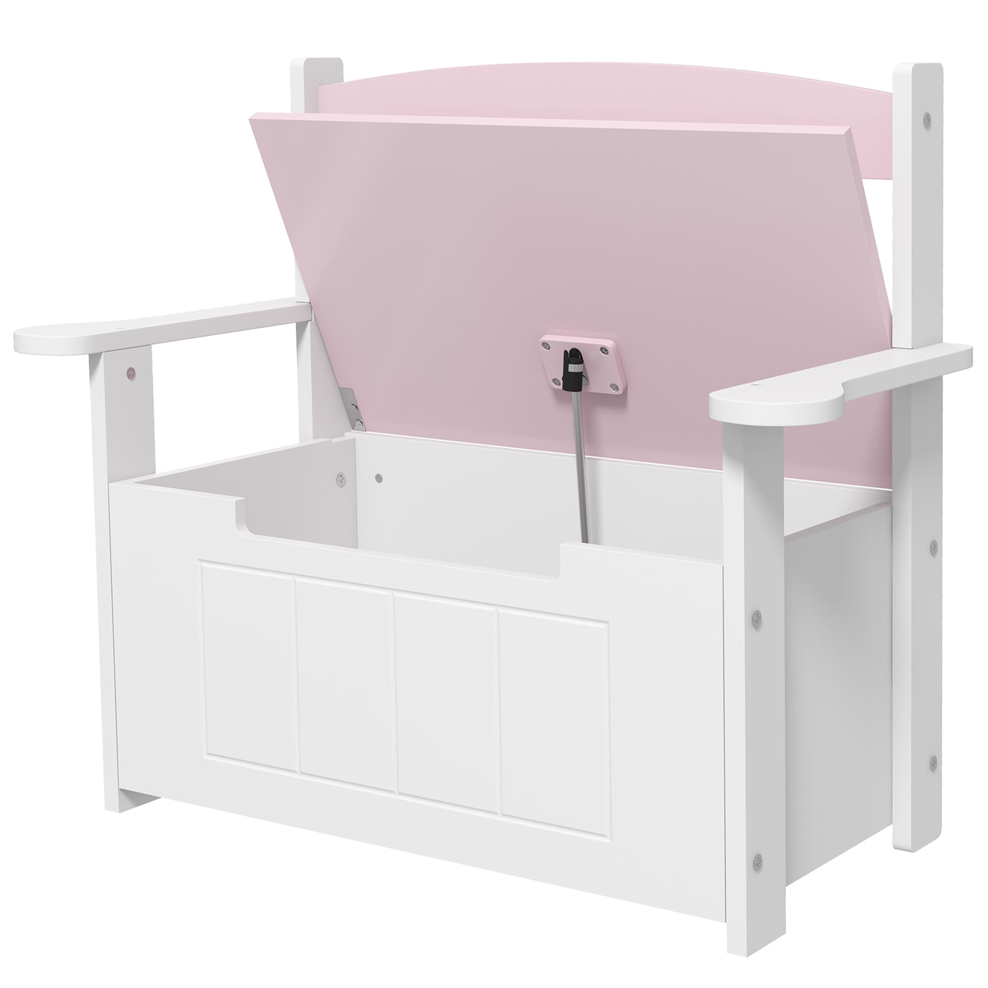AIYAPLAY Banc de Rangement pour Enfants avec Dossier Couvercle Amortisseur Charge 30 kg pour Salles de Jeu 68,5x34x58 cm Rose et Blanc