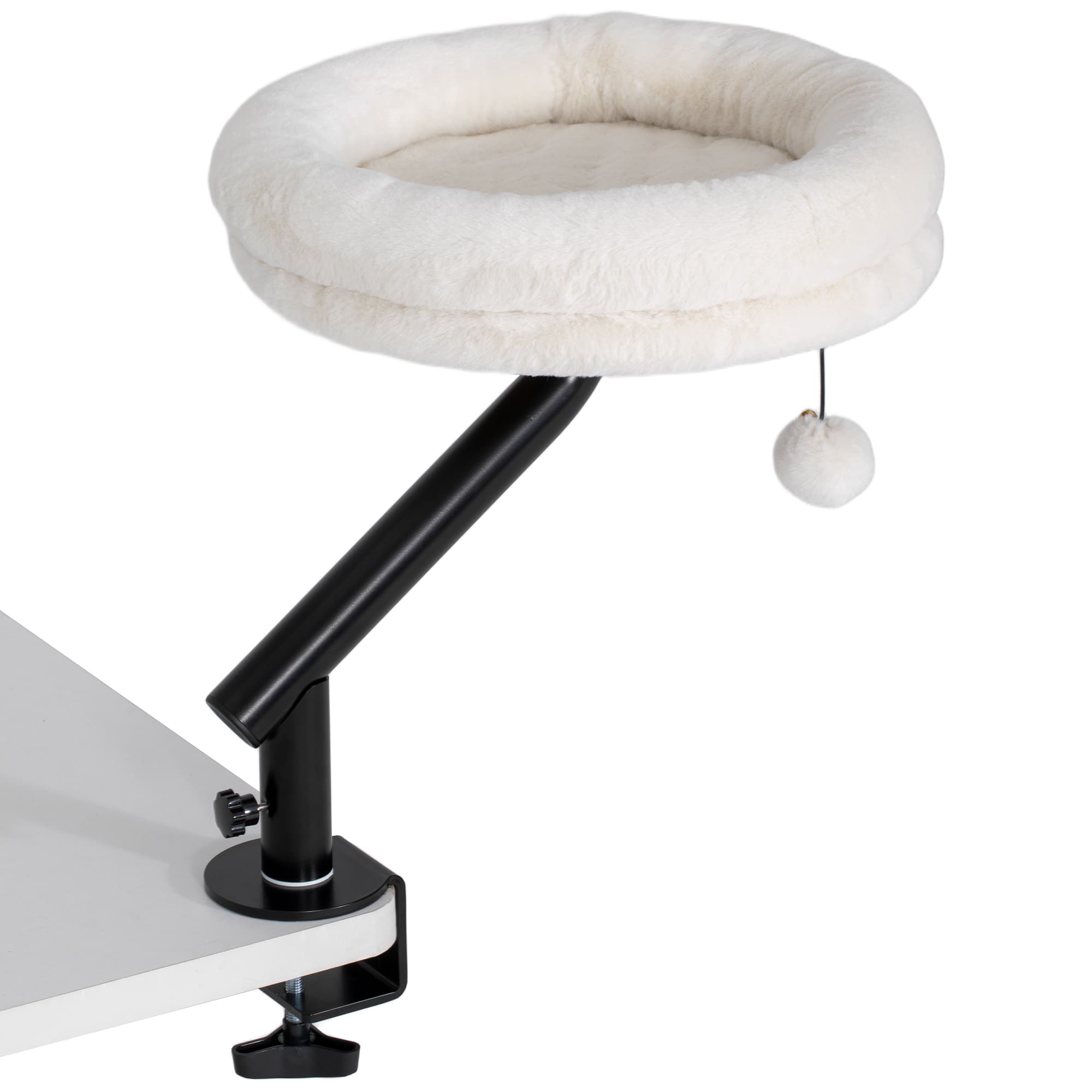 PawHut Lit de bureau pour chat, lit pour bureau avec rotation 360°, hauteur réglable, couchette pour chat avec lit amovible lavable en machine, pour chats de moins de 6 kg, bureau à domicile, Blanc crème