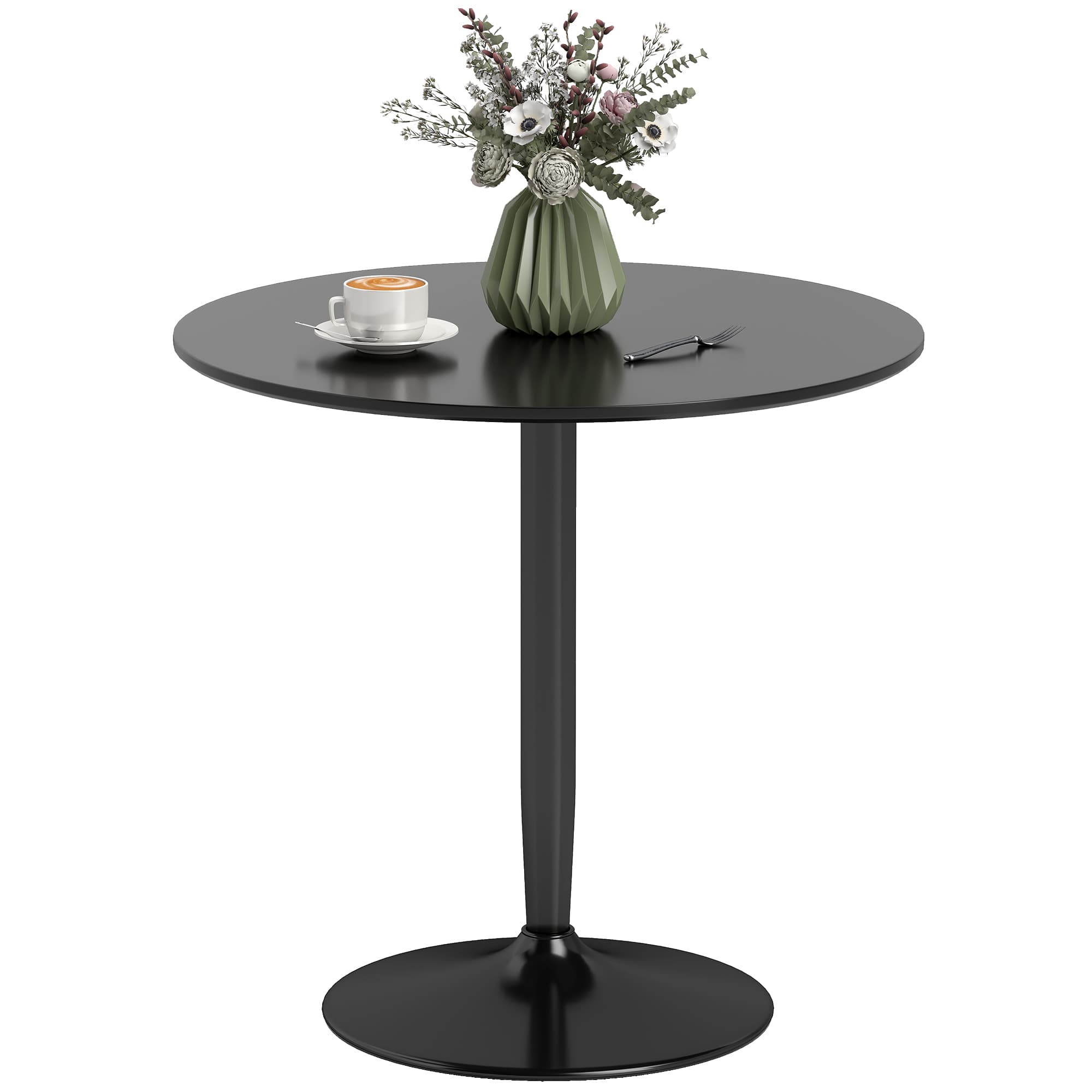 HOMCOM Table à manger pour 2 personnes, plateau rond Ø80 cm, MDF et acier, antidérapante, Noir, 75H cm