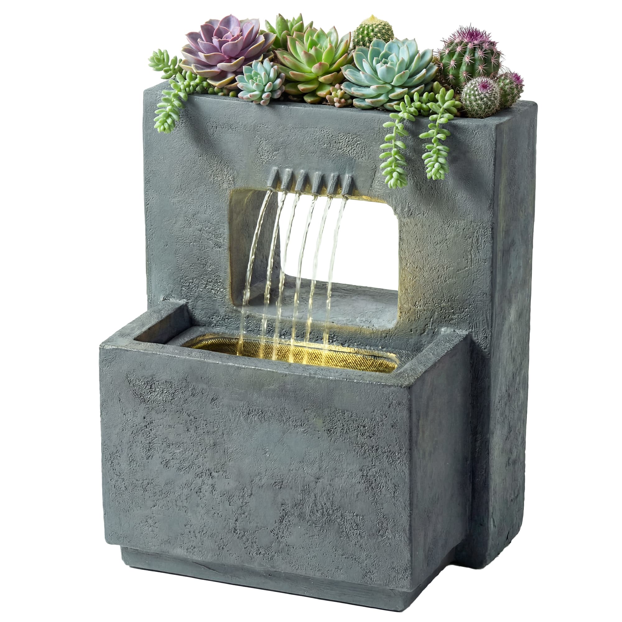 Outsunny Fontaine de jardin extérieure cascade 2 niveaux fontaine eau avec jardinière et mur d'eau 45 x 31,5 x 58,5 cm gris foncé