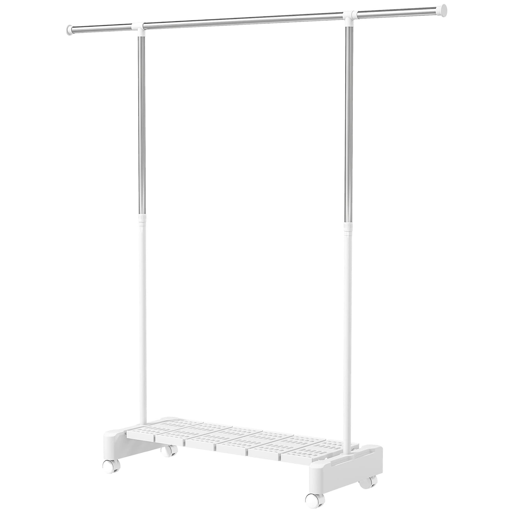 HOMCOM Étendoir Extensible avec Roues et Frein, Étagère Porte-chaussures et Structure en Acier Inoxydable, Blanc