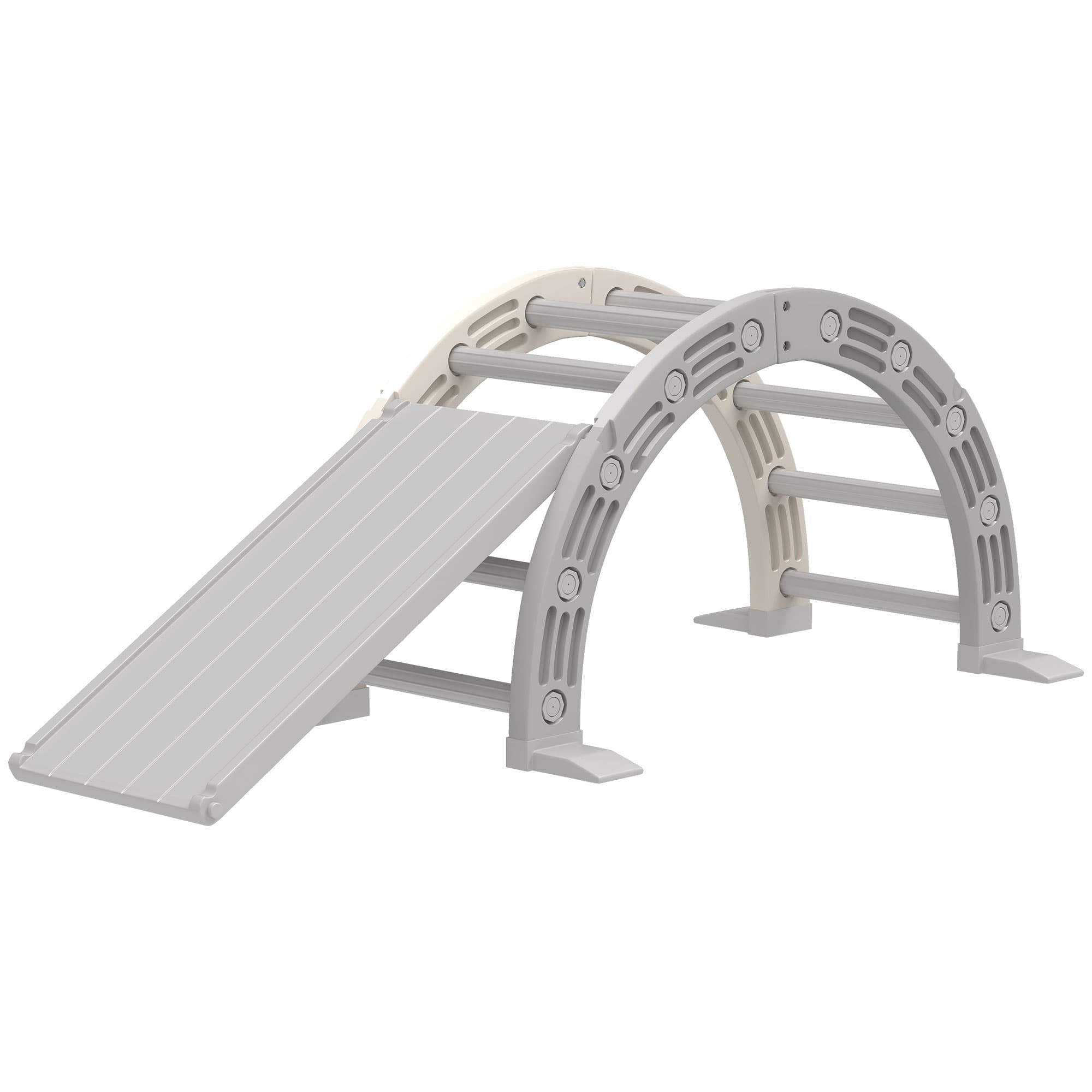 AIYAPLAY Escalade pour Enfants de 18-48 Mois 4 en 1 avec Arche d'Escalade Bascule Rampe et Toboggan 164x70x57 cm Gris et Blanco