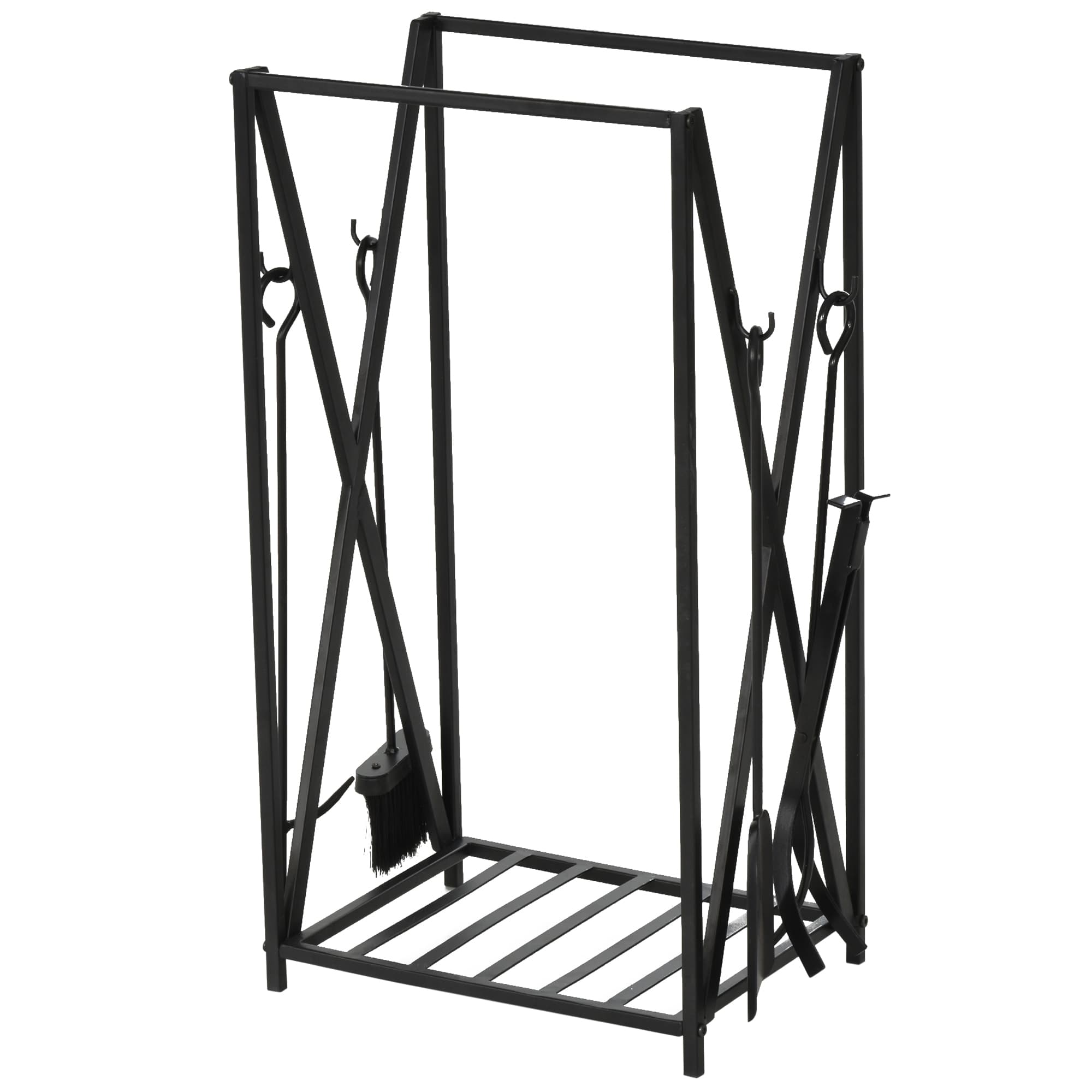 HOMCOM Serviteur de cheminée - Porte bûches - Range bûches Multi Accessoires étagère 46L x 30l x 76H cm Acier Noir