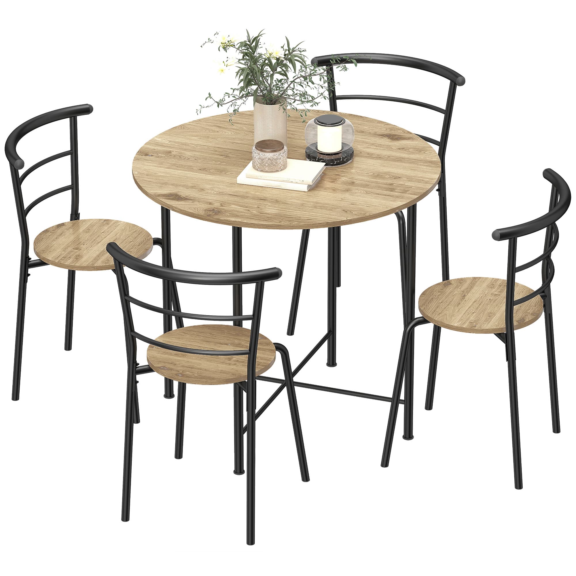 HOMCOM Ensemble Table à Manger Ronde avec 4 Chaises Gain de Place en Bois et Métal Style Industriel