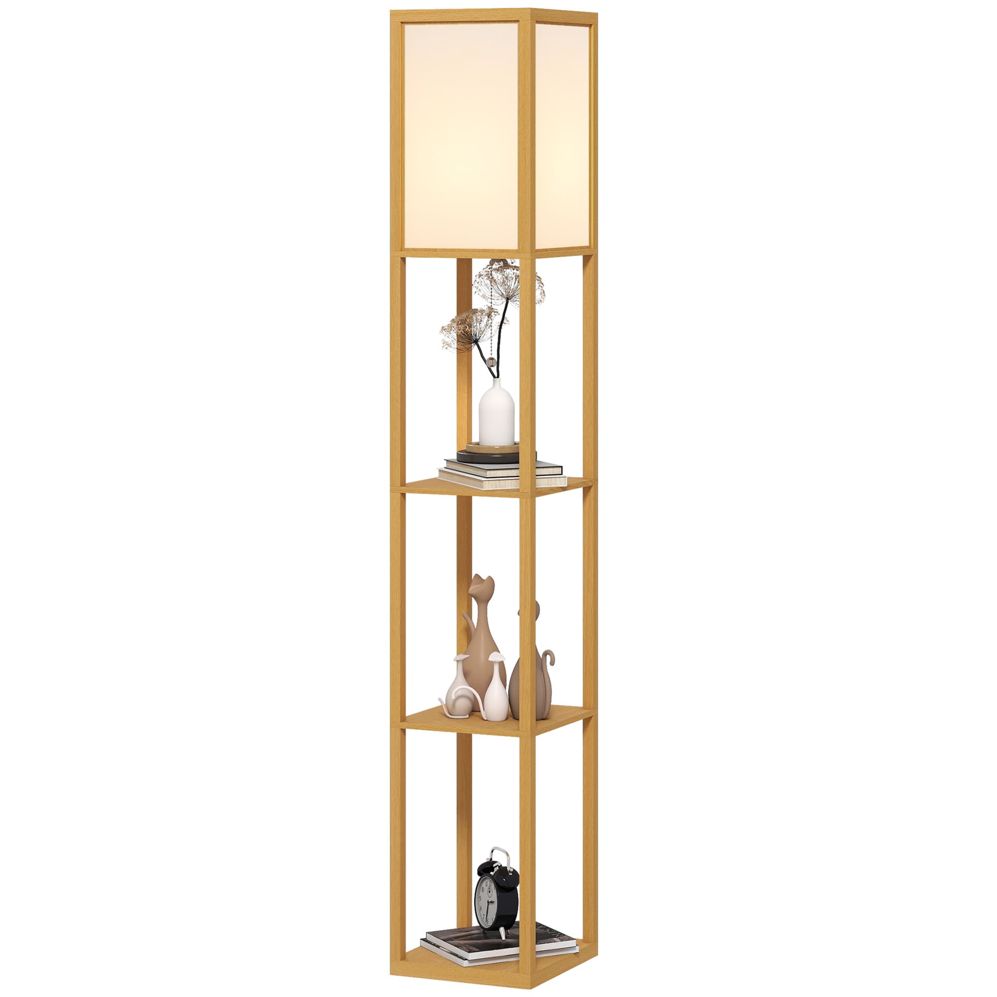 HOMCOM Lampadaire avec étagères de rangement Douille E27 pour Salon Chambre Bureau Naturel