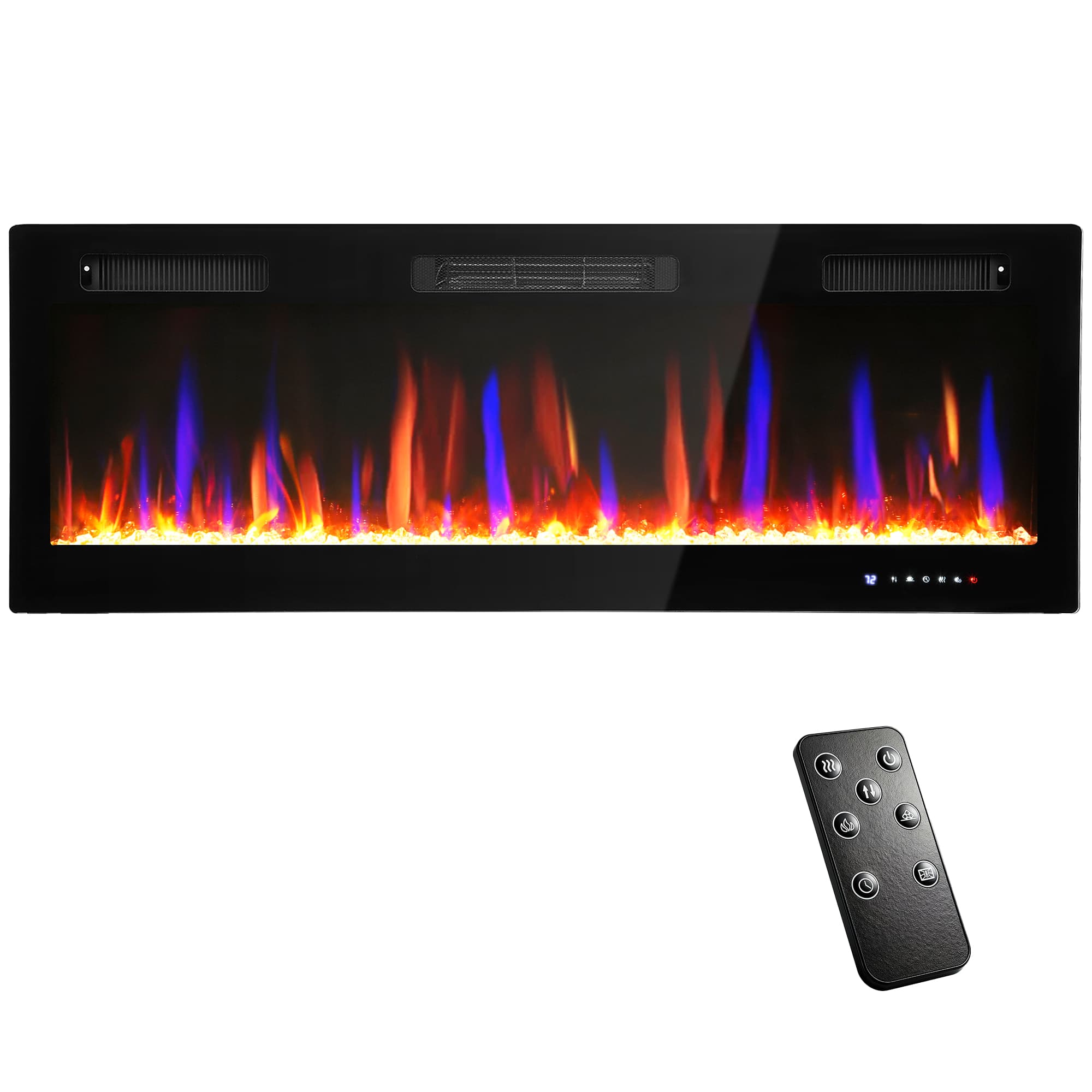 HOMCOM Cheminée électrique mural ou encastrable 900W/1800W, effet flamme à 12 couleurs 5 luminosités, 127 x 9,4 x 47 cm, noir