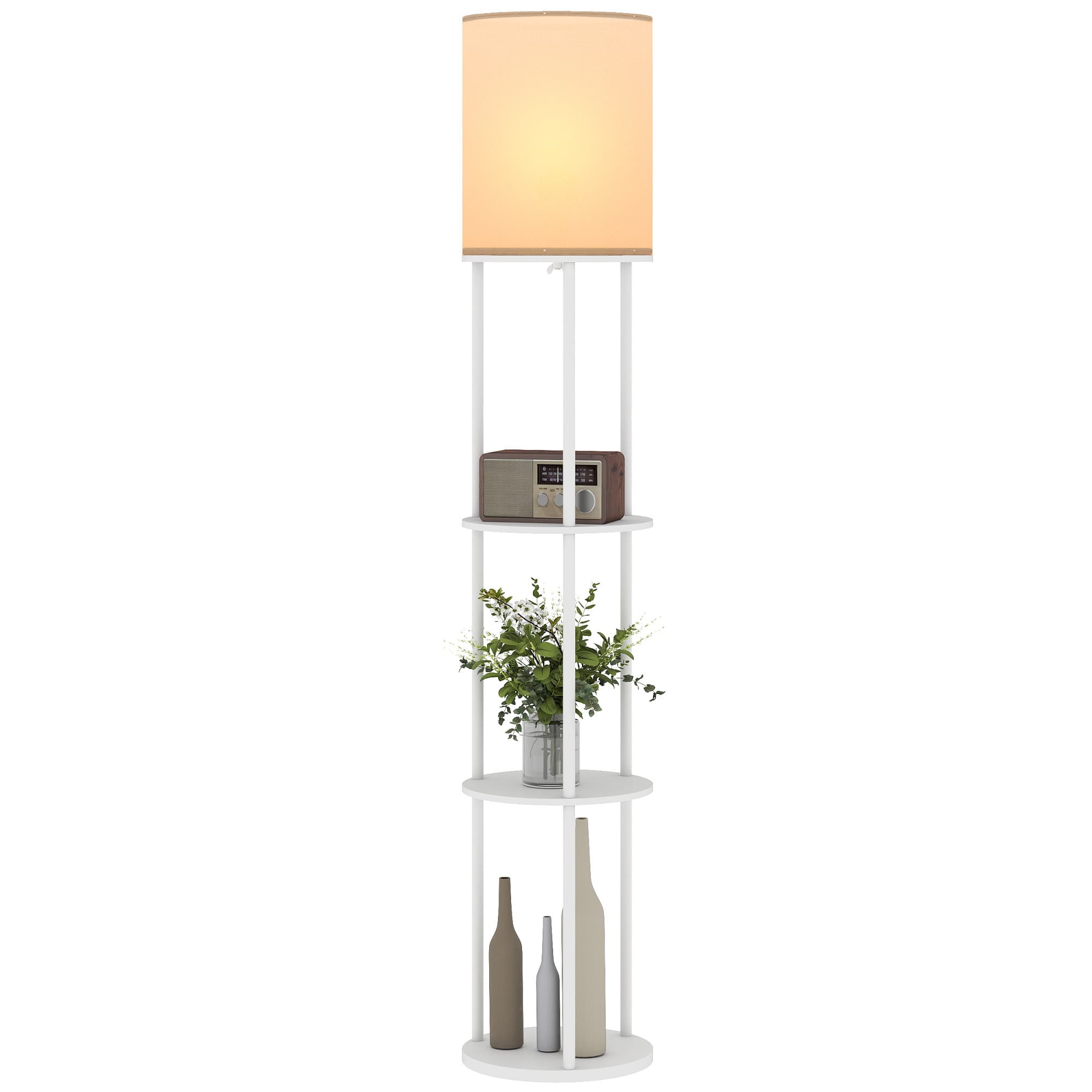HOMCOM Lampadaire avec étagères 3 températures de couleur télécommande pour salon chambre bureau blanc
