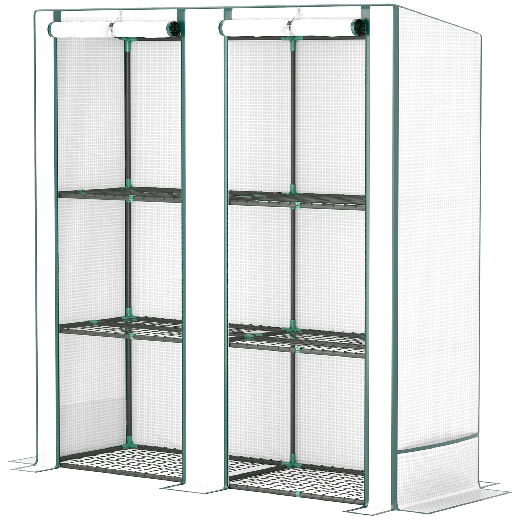 Outsunny Serre de jardin avec étagères métalliques à 3 niveaux serre de balcon couverture PE toit incliné 144 x 48 x 152 cm blanc