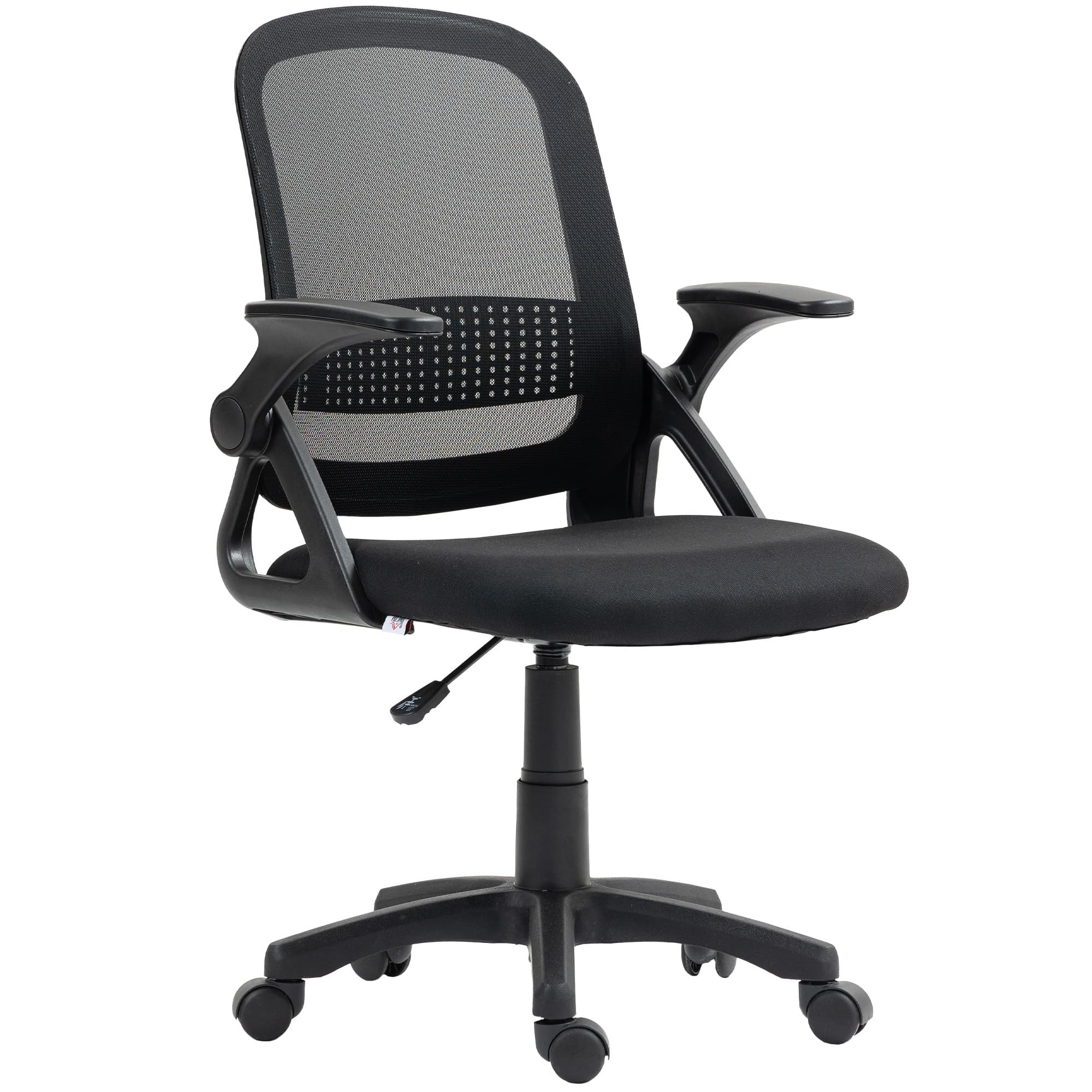 HOMCOM Fauteuil en maille respirante, fauteuil tournant ergonomique avec accoudoirs rabattables et soutien lombaire, Noir