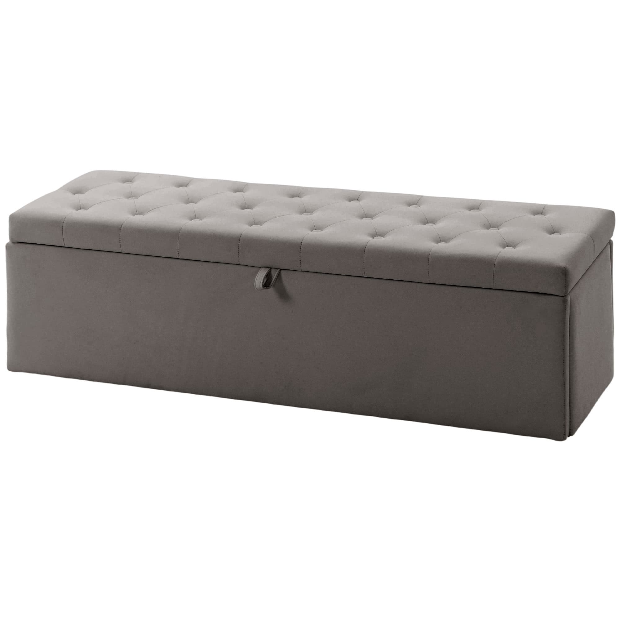 HOMCOM Pouf de rangement, Banc de rangement 141L 137x41x42 cm Revêtement en velours Coffre de rangement Charge 240 kg Gris