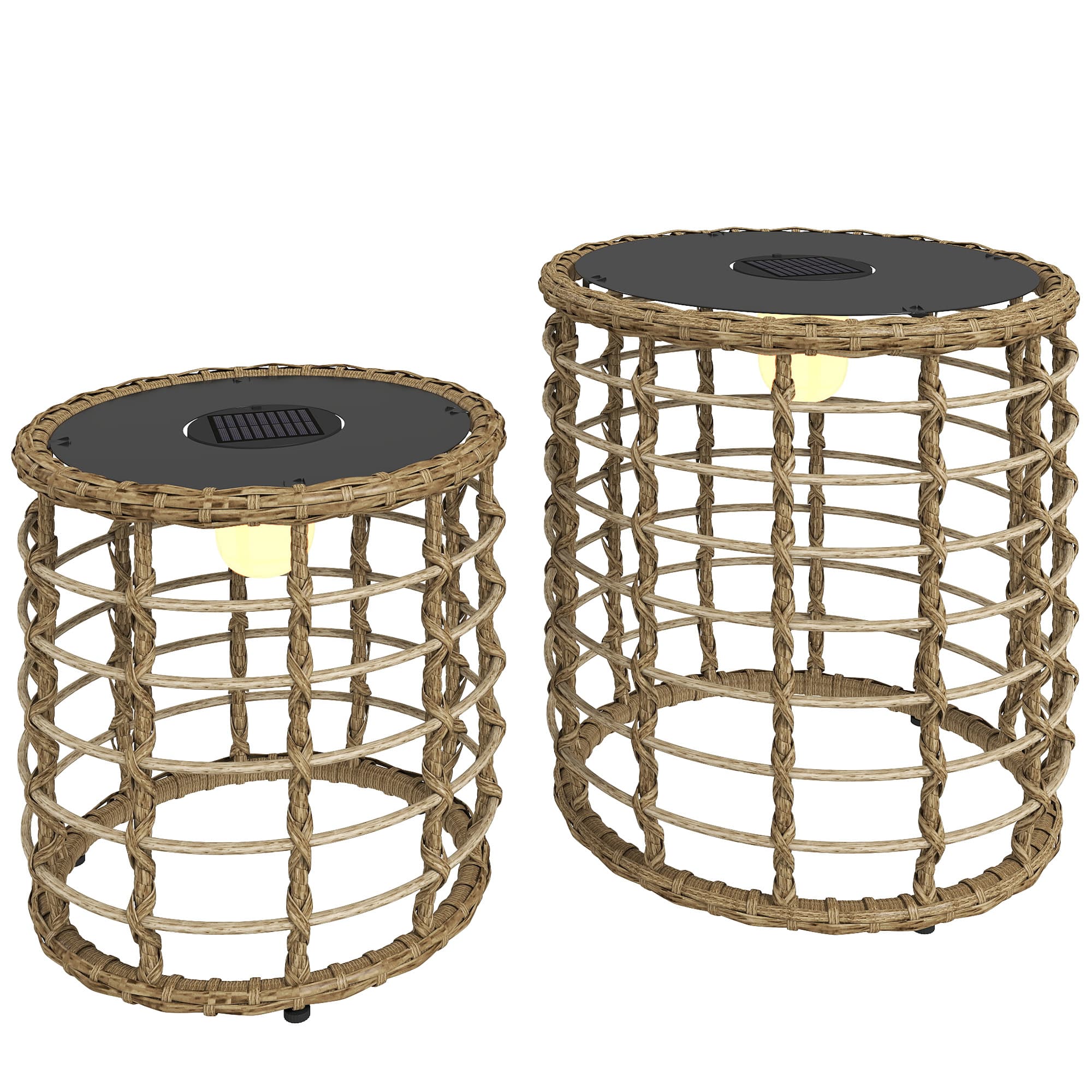 Outsunny Lot de 2 Lampadaires solaires extérieurs en résine tressée, lampadaire sans fil rechargeable capteur de lumière jaune
