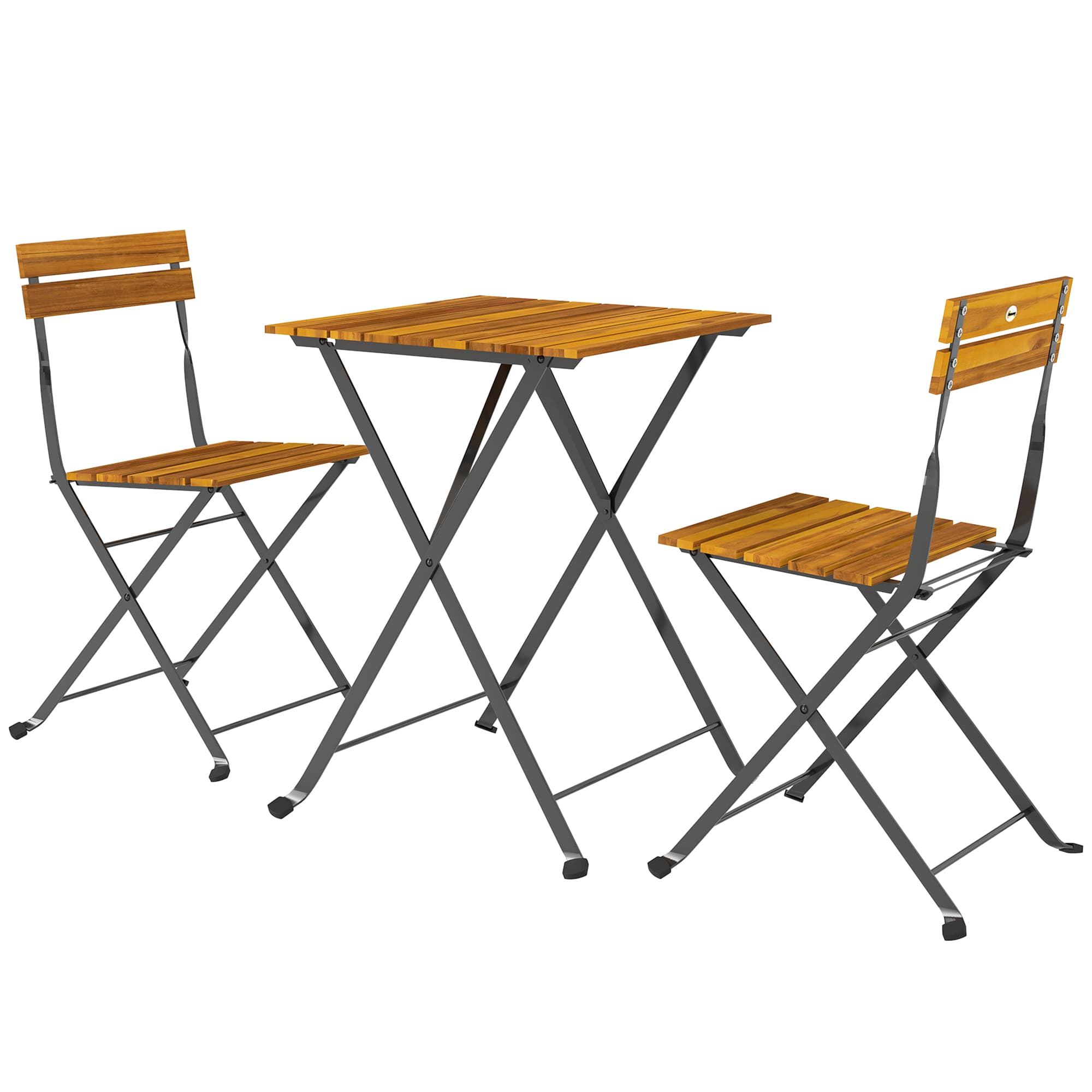 Outsunny Ensemble 3 pièces repas pour 2 personnes, table pliante avec 2 chaises pliantes pour terrasse balcon Teck