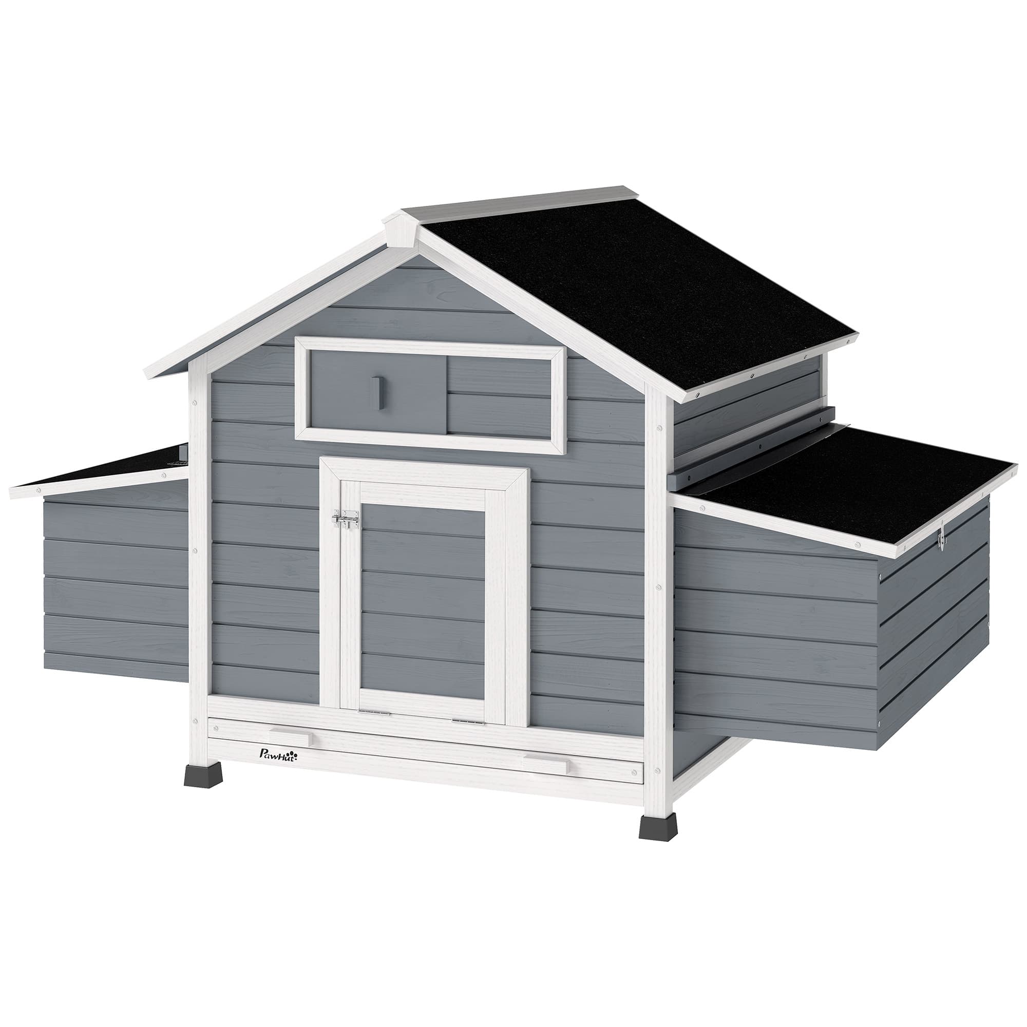 PawHut Poulailler en bois abri pour 2-4 poules toit ouvrant étanche & 2 pondoirs 150 x 100 x 96,5 cm gris