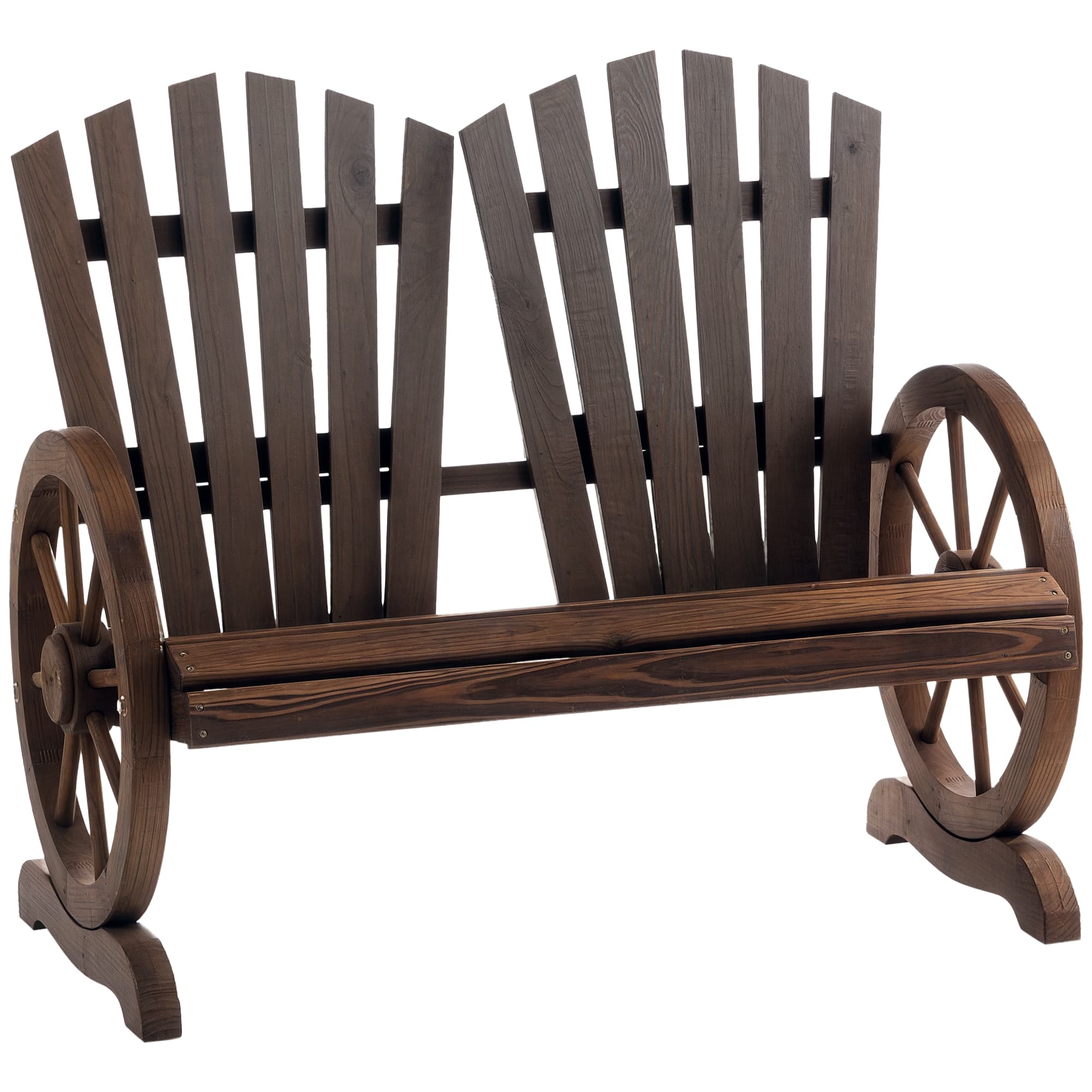 Outsunny Banc de Jardin 2 Places Adirondack Style Rustique Chic accoudoirs Roues Charette Bois Sapin traité carbonisation