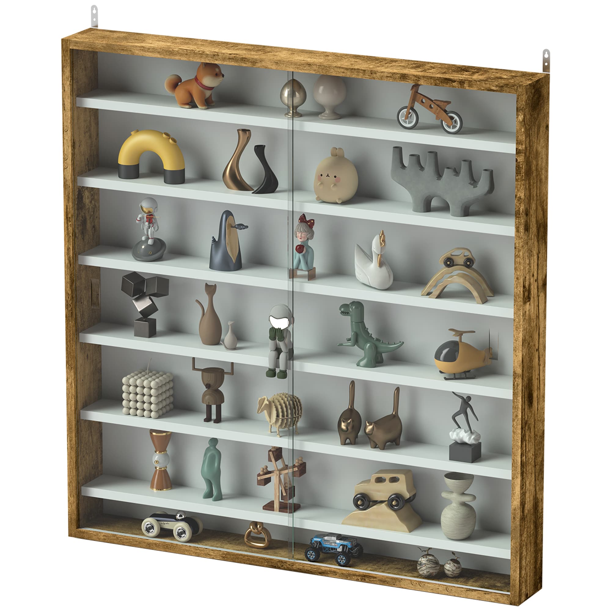 HOMCOM Vitrine pour collection vitrine murale 80 x 9,5 x 83 cm 6 étagères réglables en hauteur 2 portes coulissantes en verre