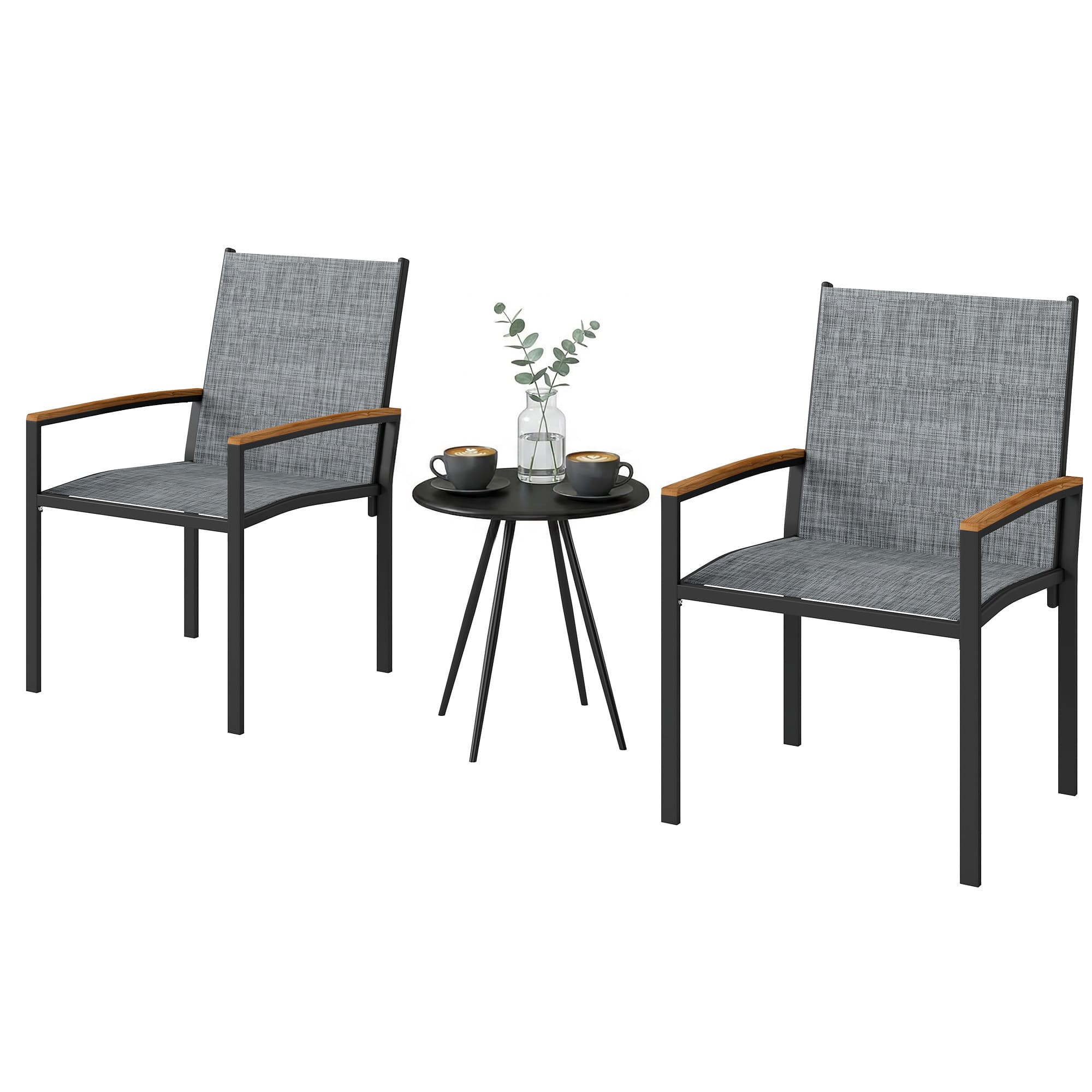 Outsunny Ensemble bistrot 3 pièces : chaises en Texteline et table, Gris mixte.