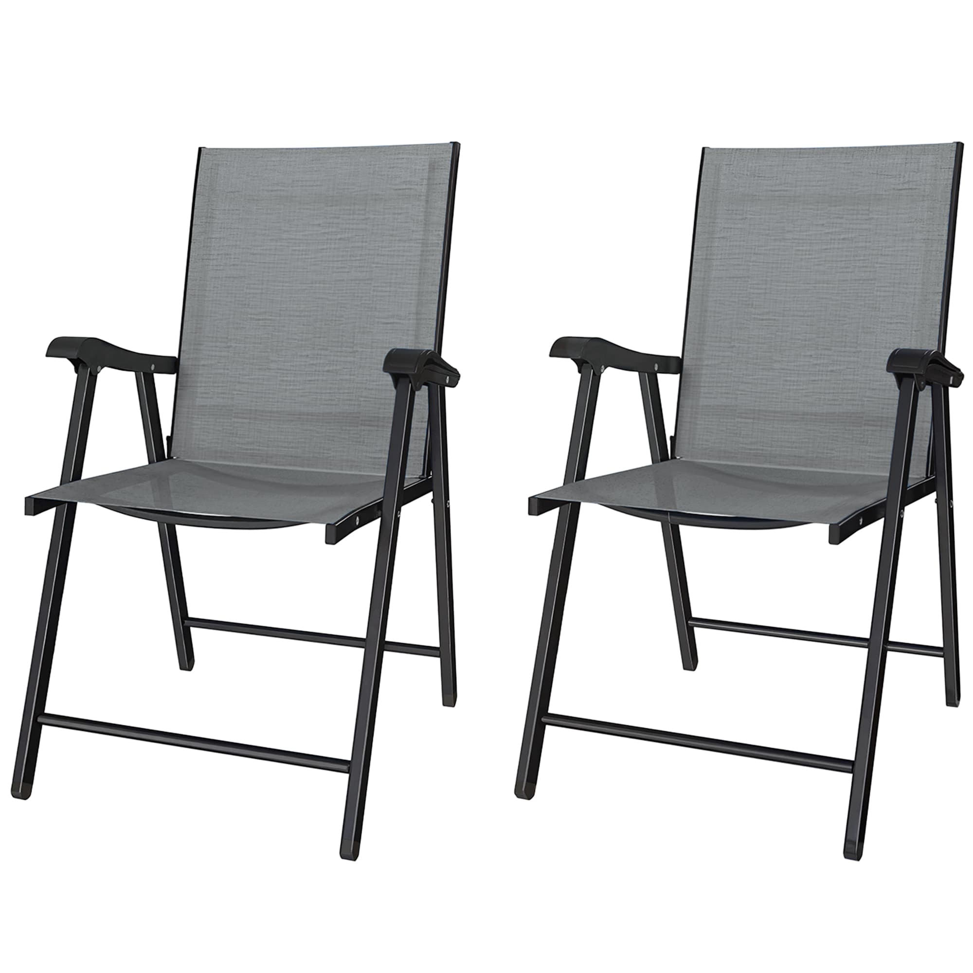 Outsunny Set de 2 Chaises Pliantes avec Dossier Haut et Accoudoirs, Gris clair