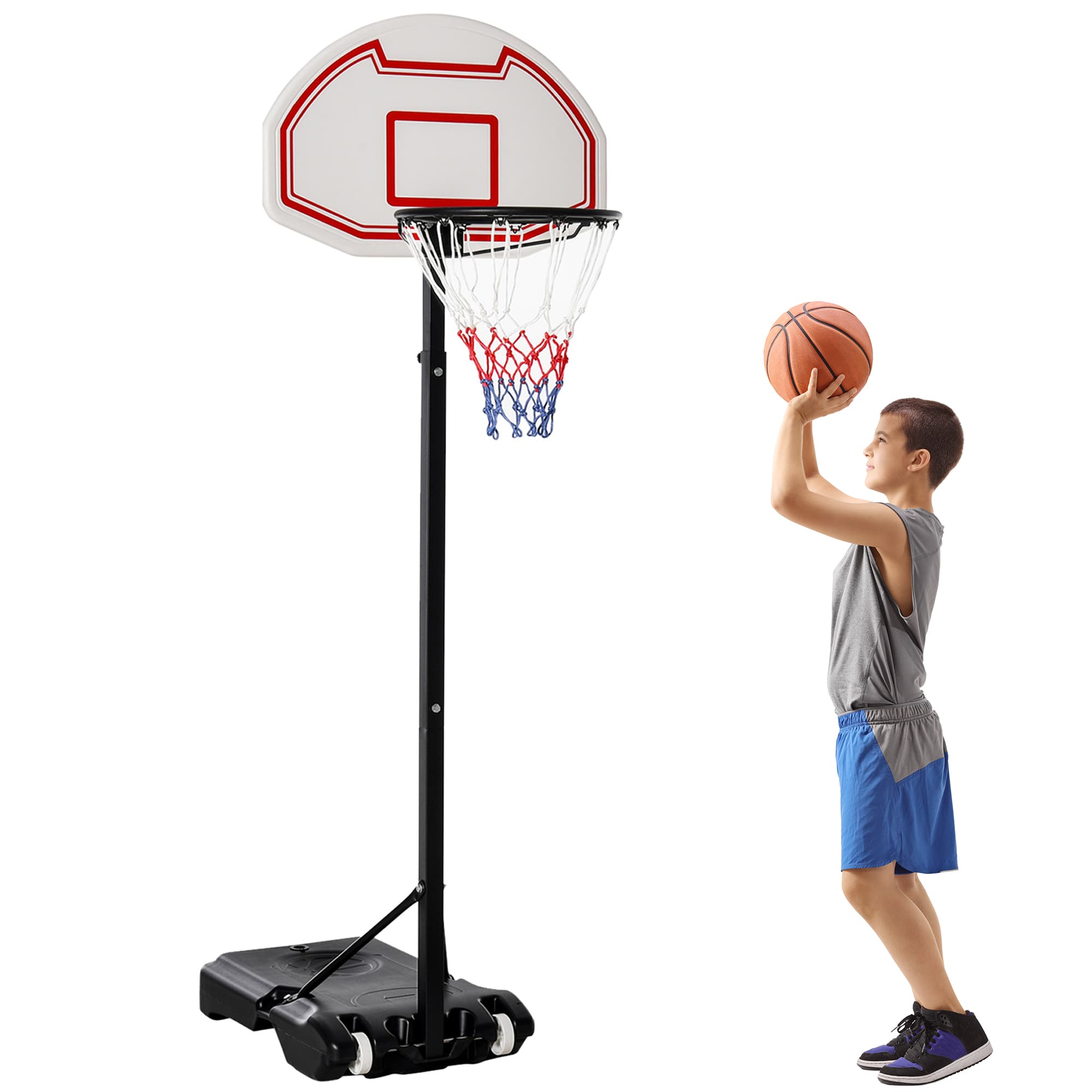 Homcom Panier de Basket-Ball sur Pied Hauteur Réglable Blanc 75 x 45 x 210 cm