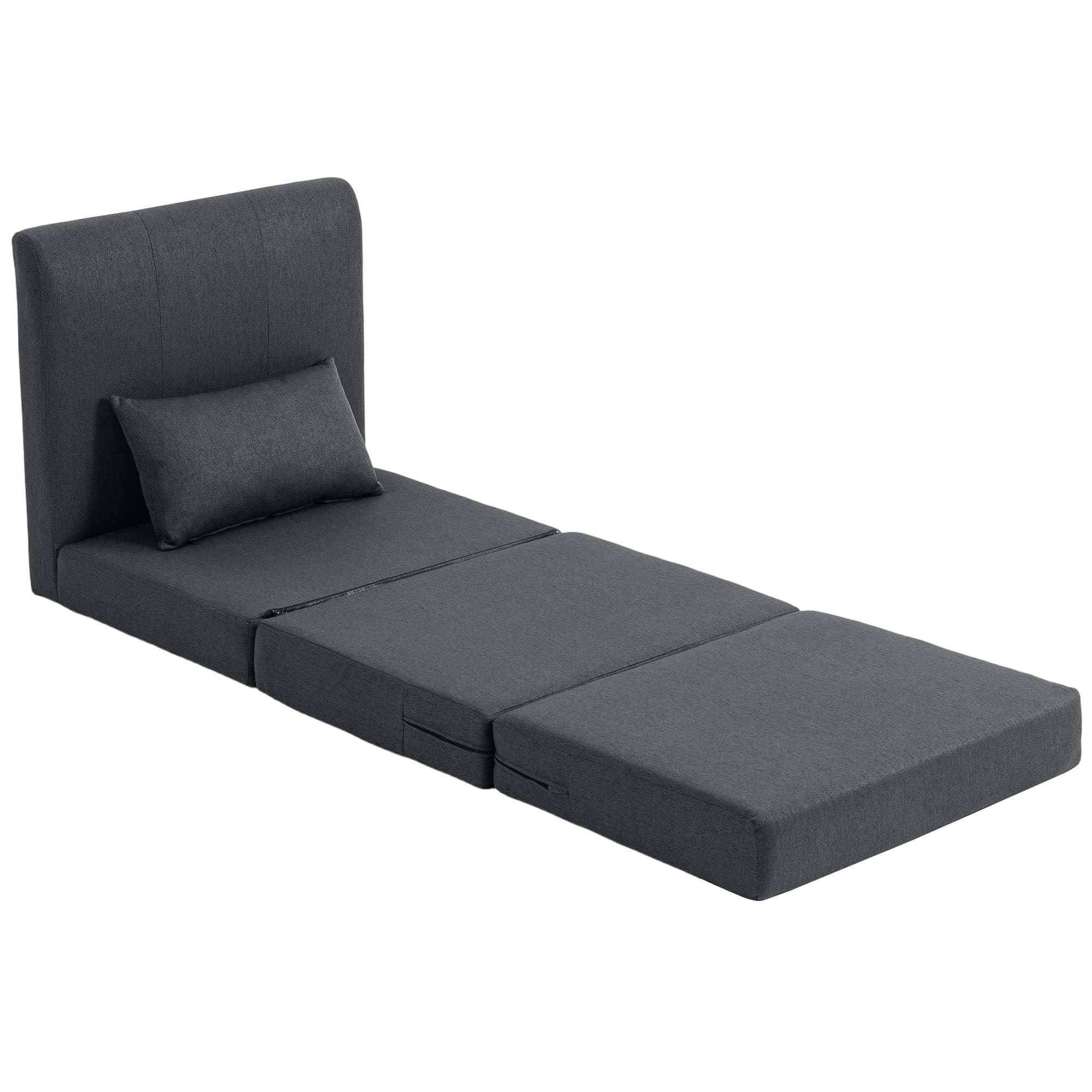HOMCOM Fauteuil-lit 2-en-1 Canapé-lit pliant à texture lin, lit d'appoint rembourré chaise pliante, Gris foncé