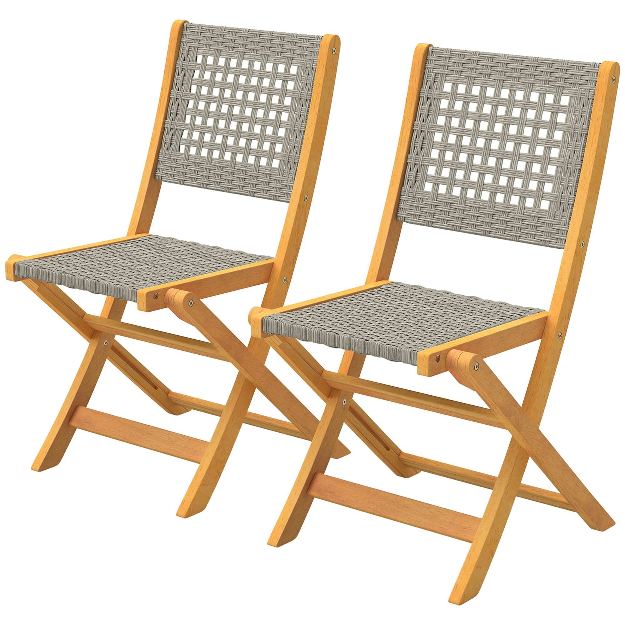 Outsunny Lot de 2 chaises de jardin FSC pliantes, assise respirante, hauteur d'assise confortable en bois massif & polyrattan