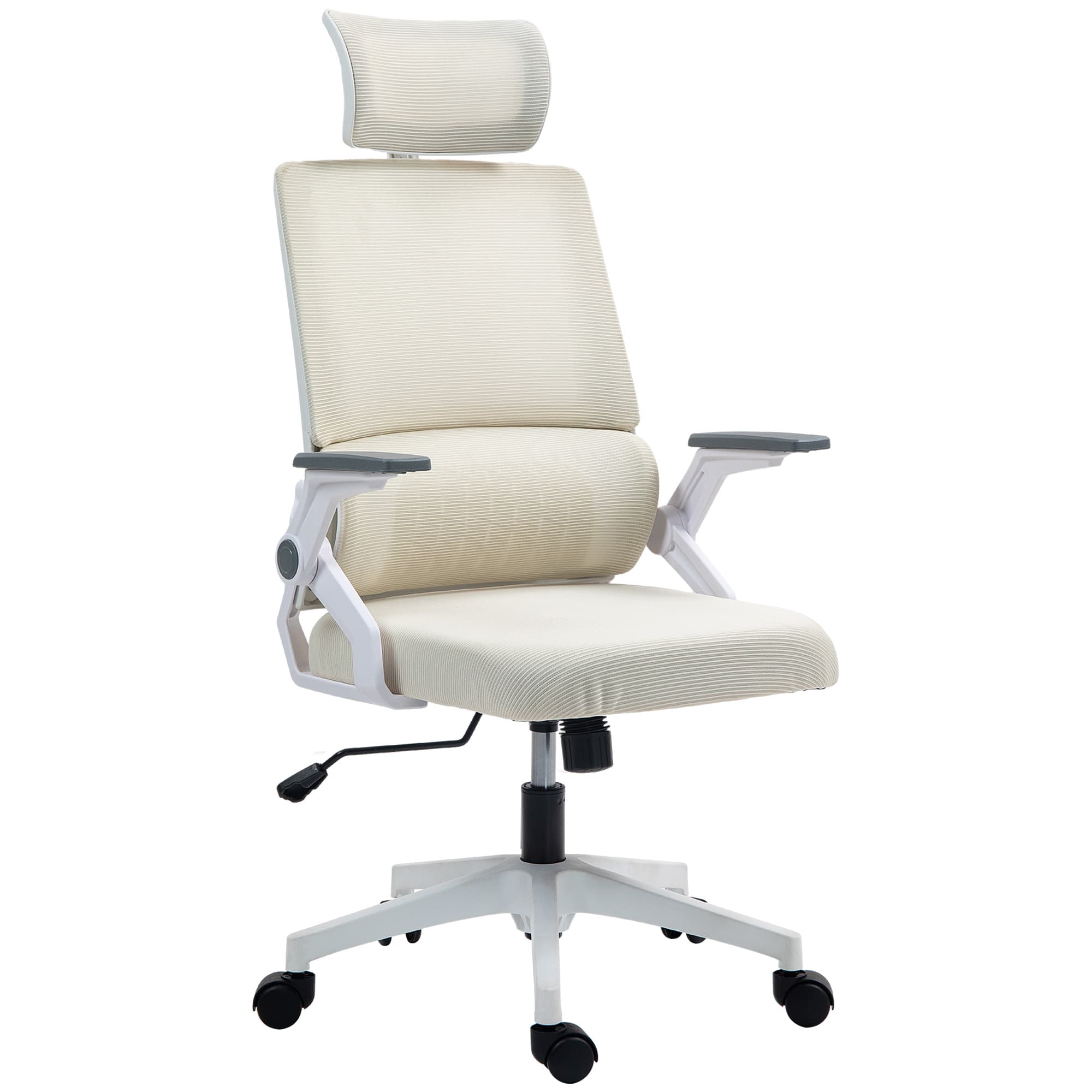 Vinsetto Chaise de bureau, réglable en hauteur, 1 appuie-tête, 60 x 61 x 121,5 cm beige