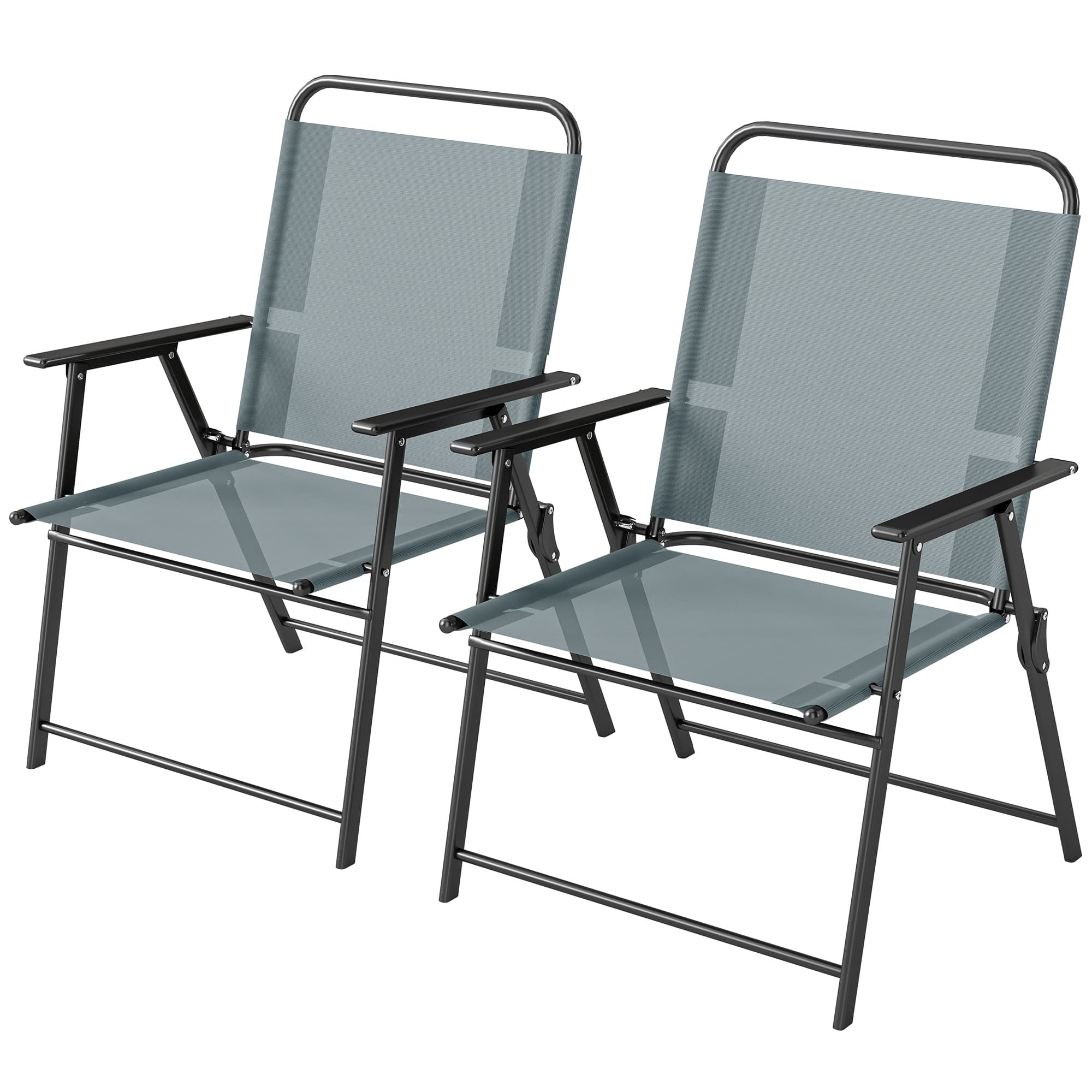 Outsunny Chaises pliantes de jardin, lot de 2 chaises de camping avec assise en maille gris.