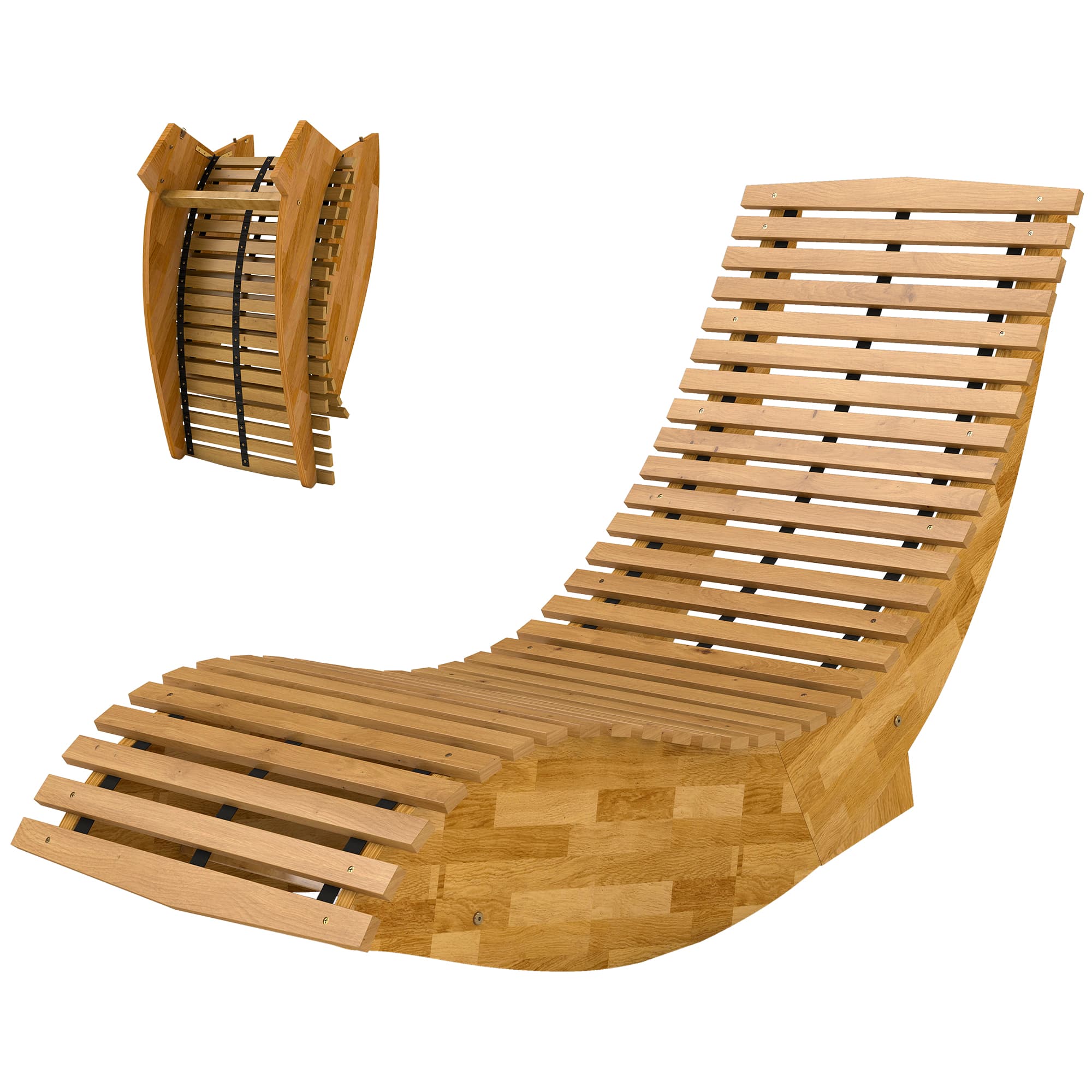 Outsunny Transat en bois d'acacia pliable ergonomique avec design de lattes en S 60 x 156 x 77 cm