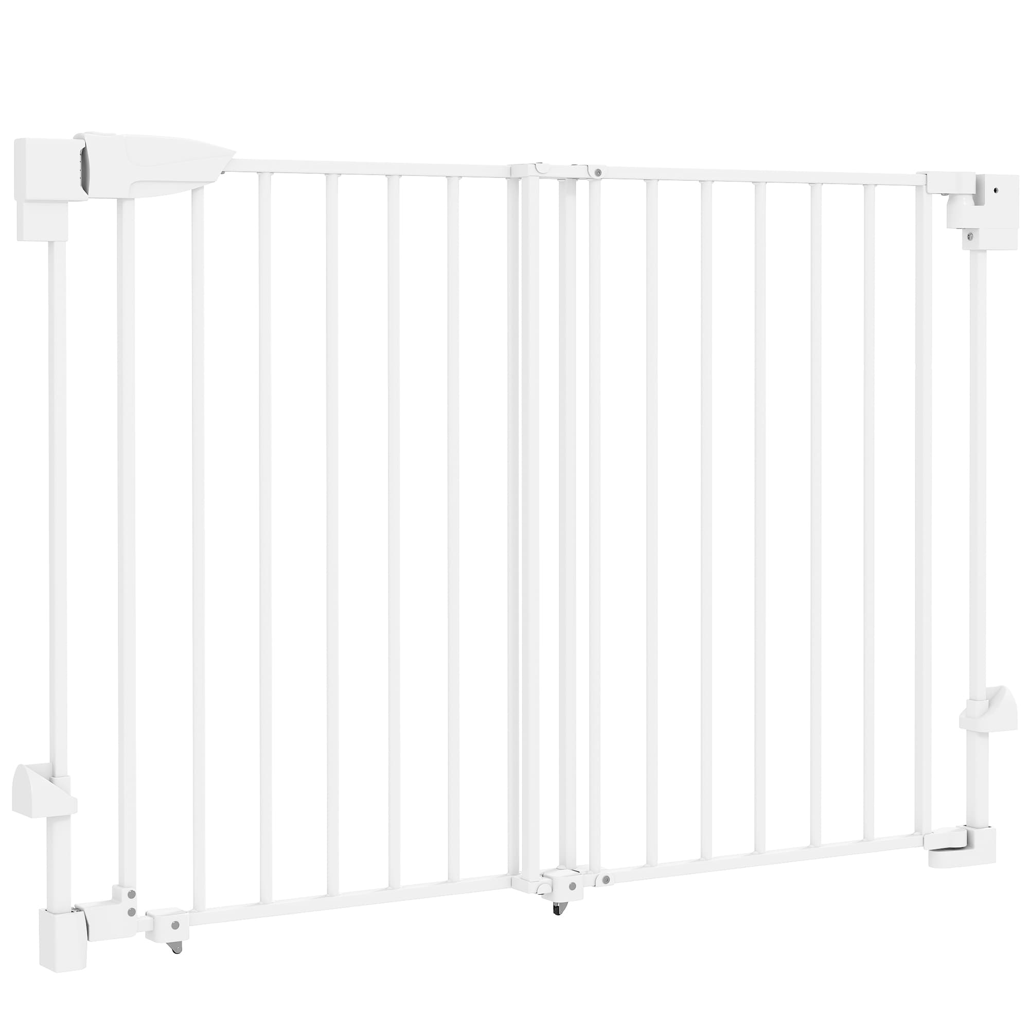 PawHut Barrière de sécurité pour chiens 74,5-111,5 cm Porte pour chiens pour escaliers avec loquet Fermeture automatique Blanc
