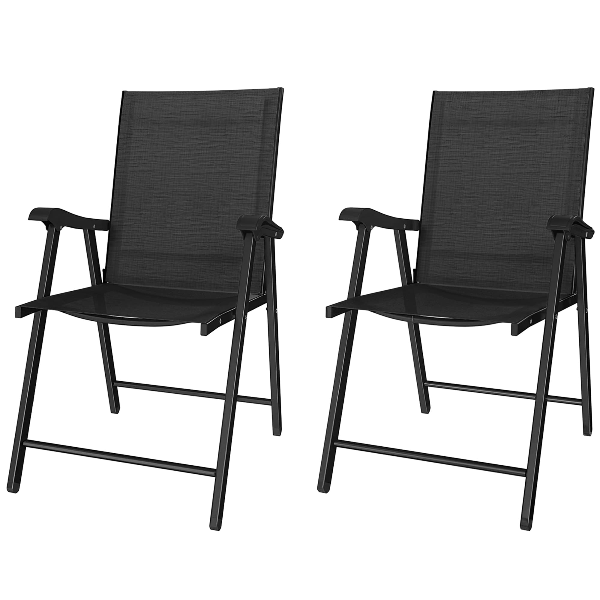 Outsunny Lot de 2 chaises pliantes de jardin, dossier haut, accoudoirs, acier, Texteline, 58 x 62 x 97 cm, noir