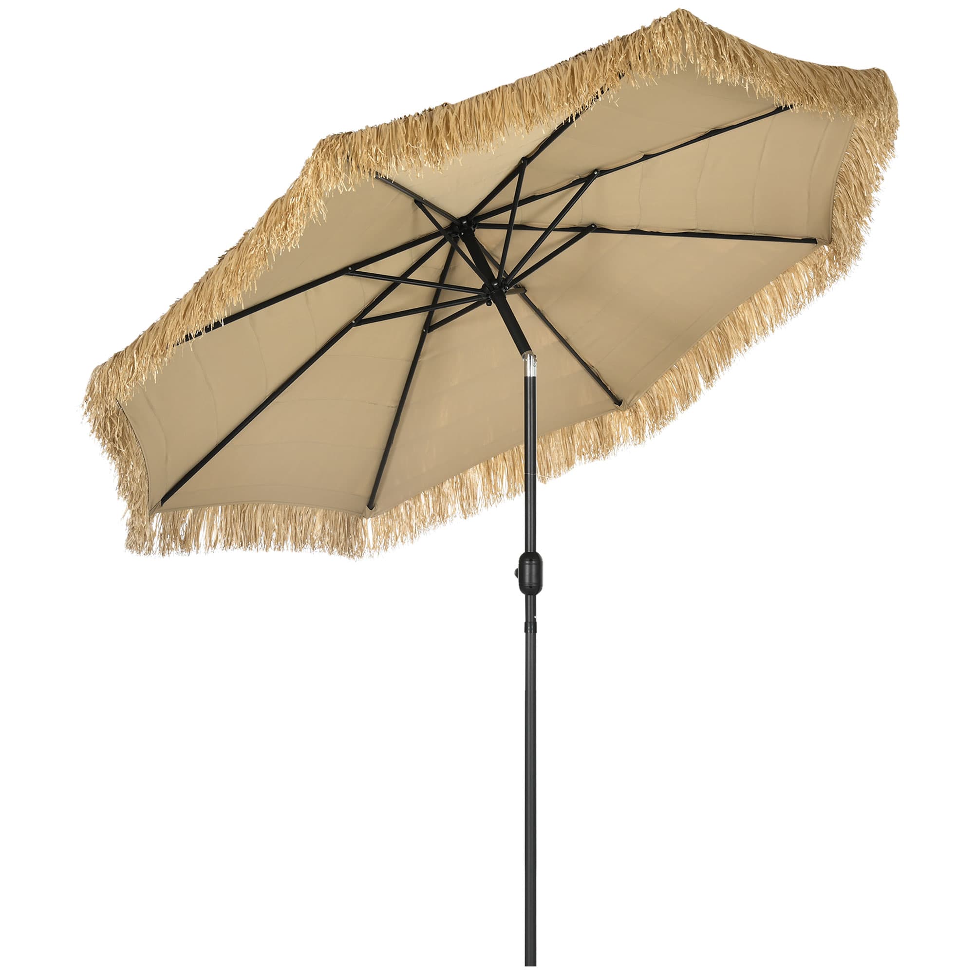Outsunny Parasol de jardin extérieur à franges parasol inclinable avec ouverture fermeture manivelle 2,65 m kaki