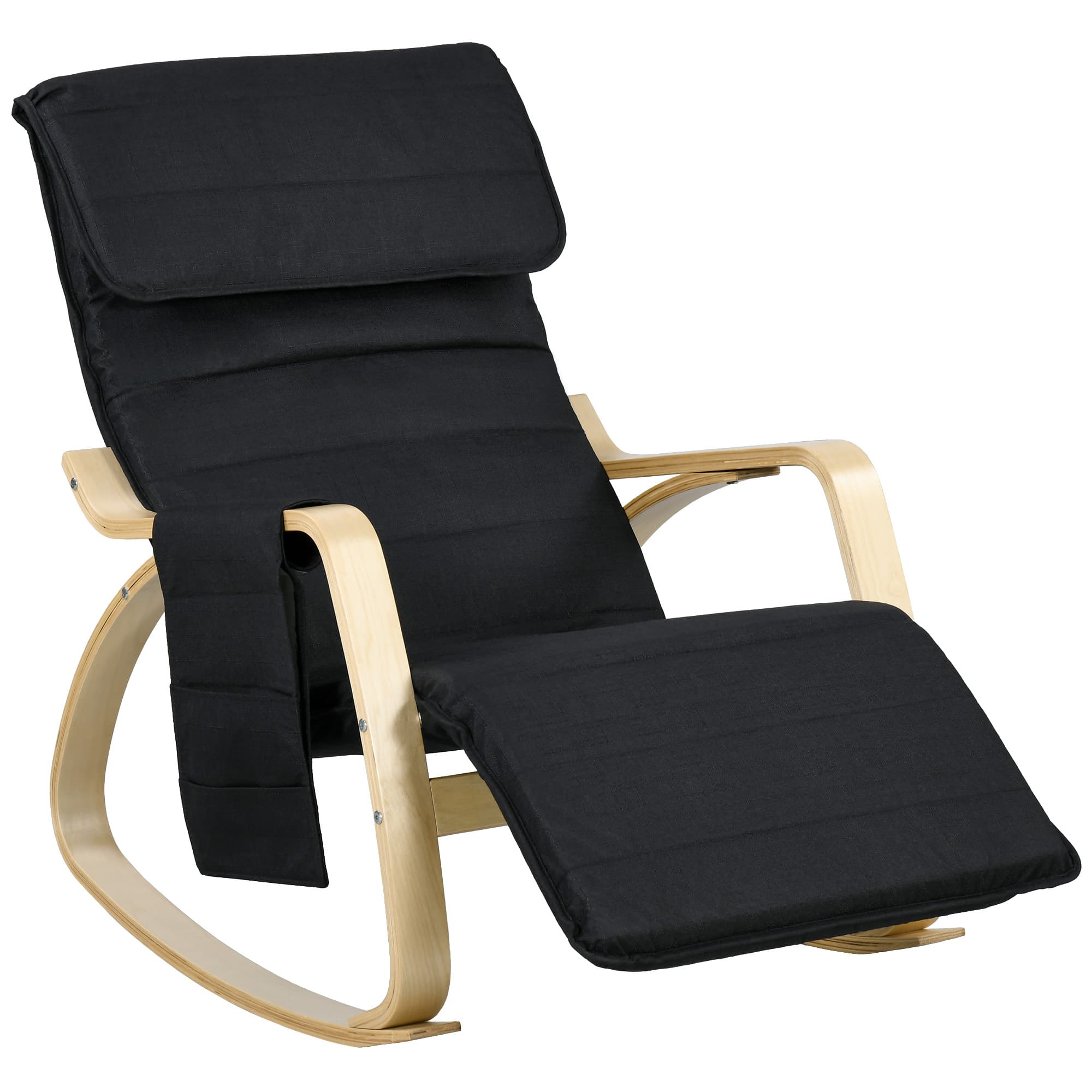 HOMCOM Fauteuil relax à bascule fauteuil allaitement avec repose-pieds réglable, poche latérale et appui-tête, noir