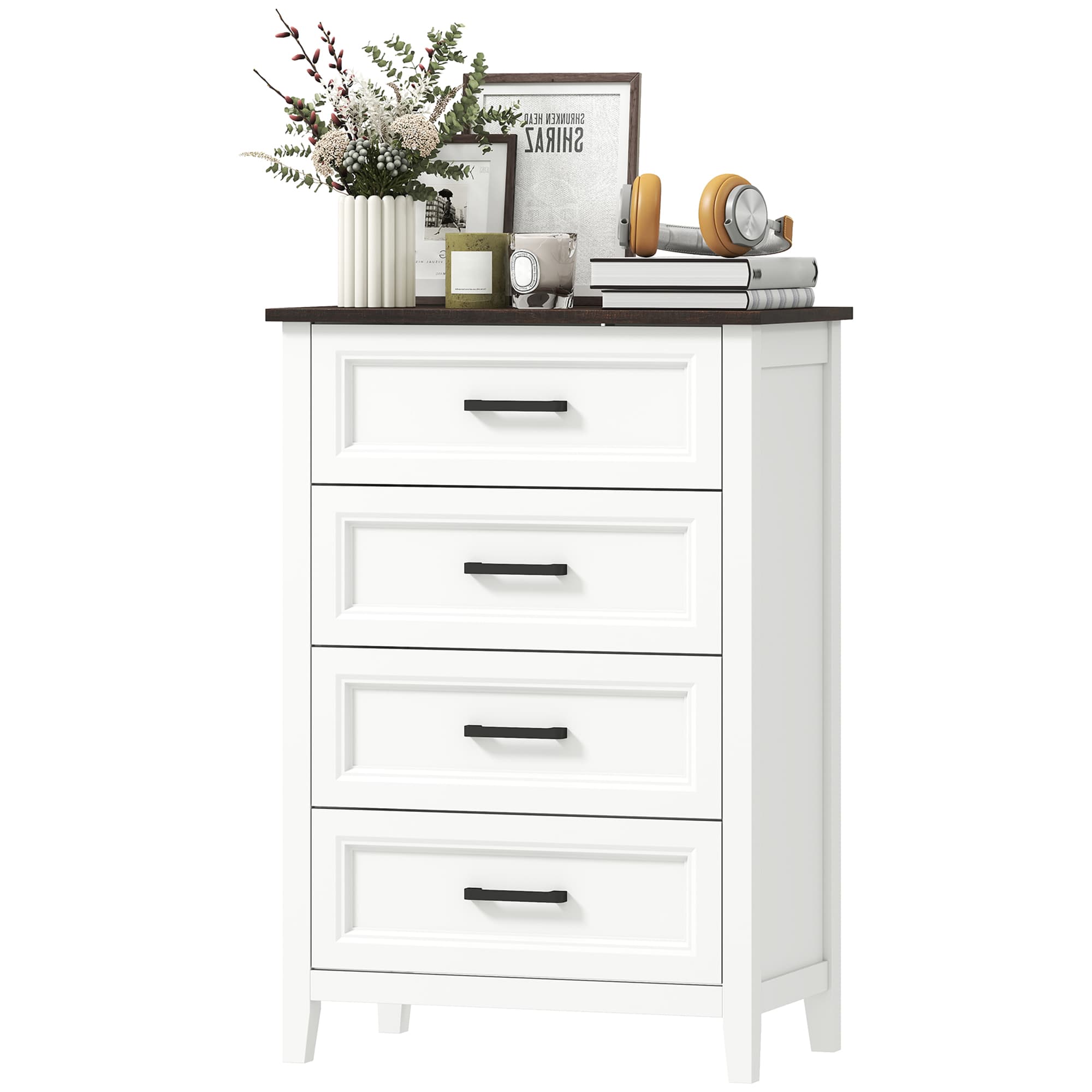 HOMCOM Commode chambre étroite et haute avec plateau effet bois, commode pour petits espaces, 60x35x87 cm, blanc