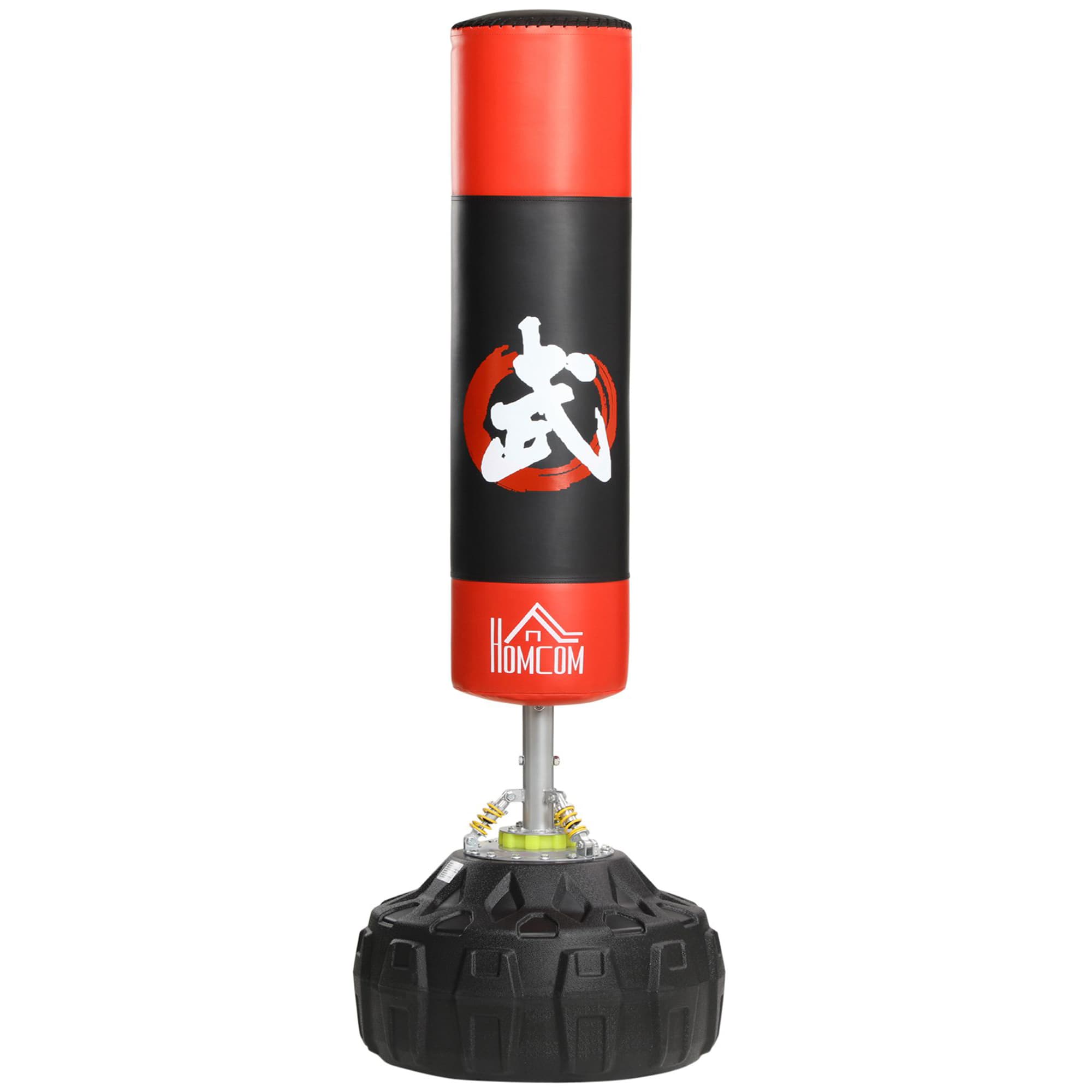 HOMCOM Sac de frappe boxe autoportant punching ball Ø 60 x 180 cm ventouses antidérapantes amortisseurs noir rouge