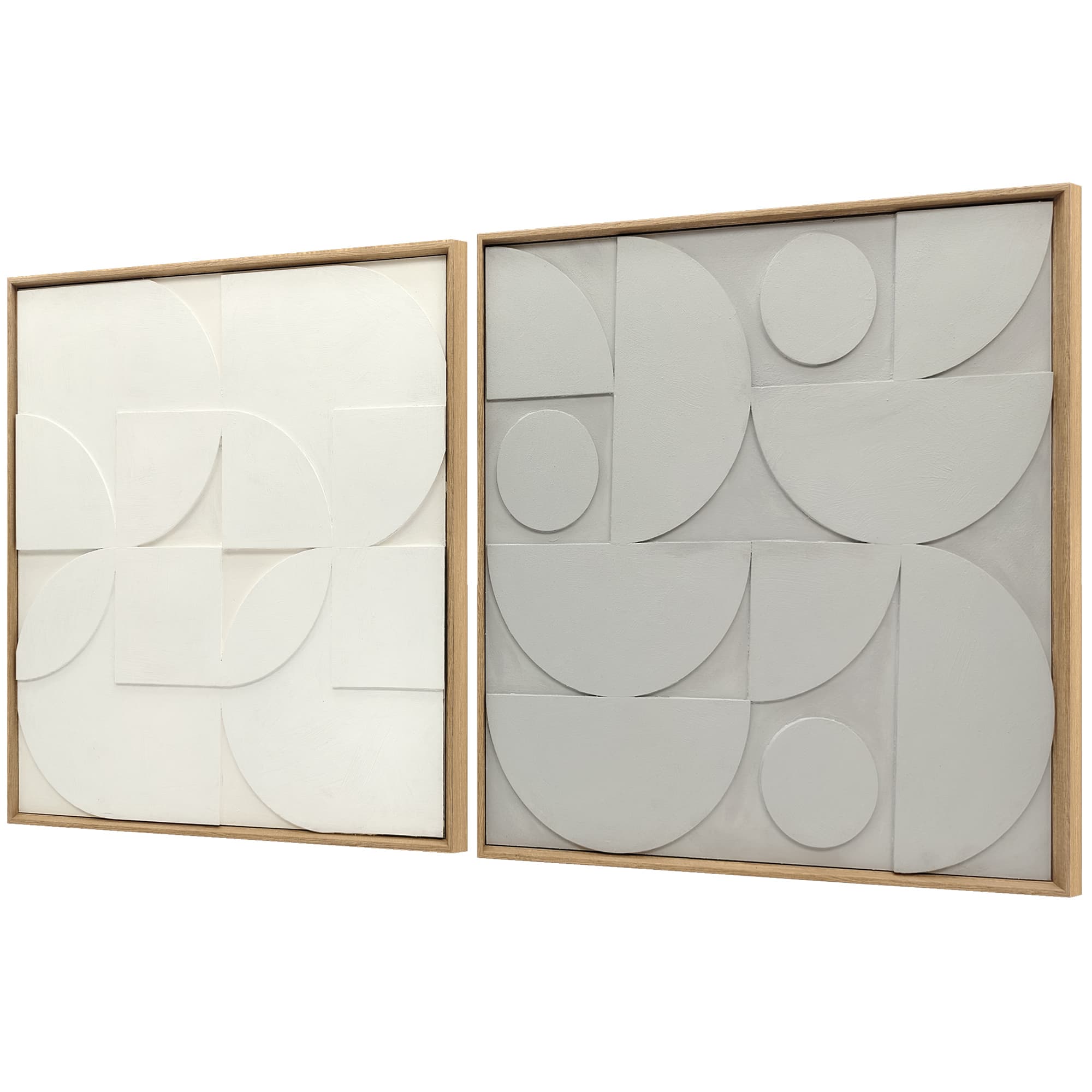 HOMCOM Lot de 2 tableaux abstraits 3D, décoration murale en bois géométrique, pour salon, chambre, bureau, 80 x 80 cm, blanc