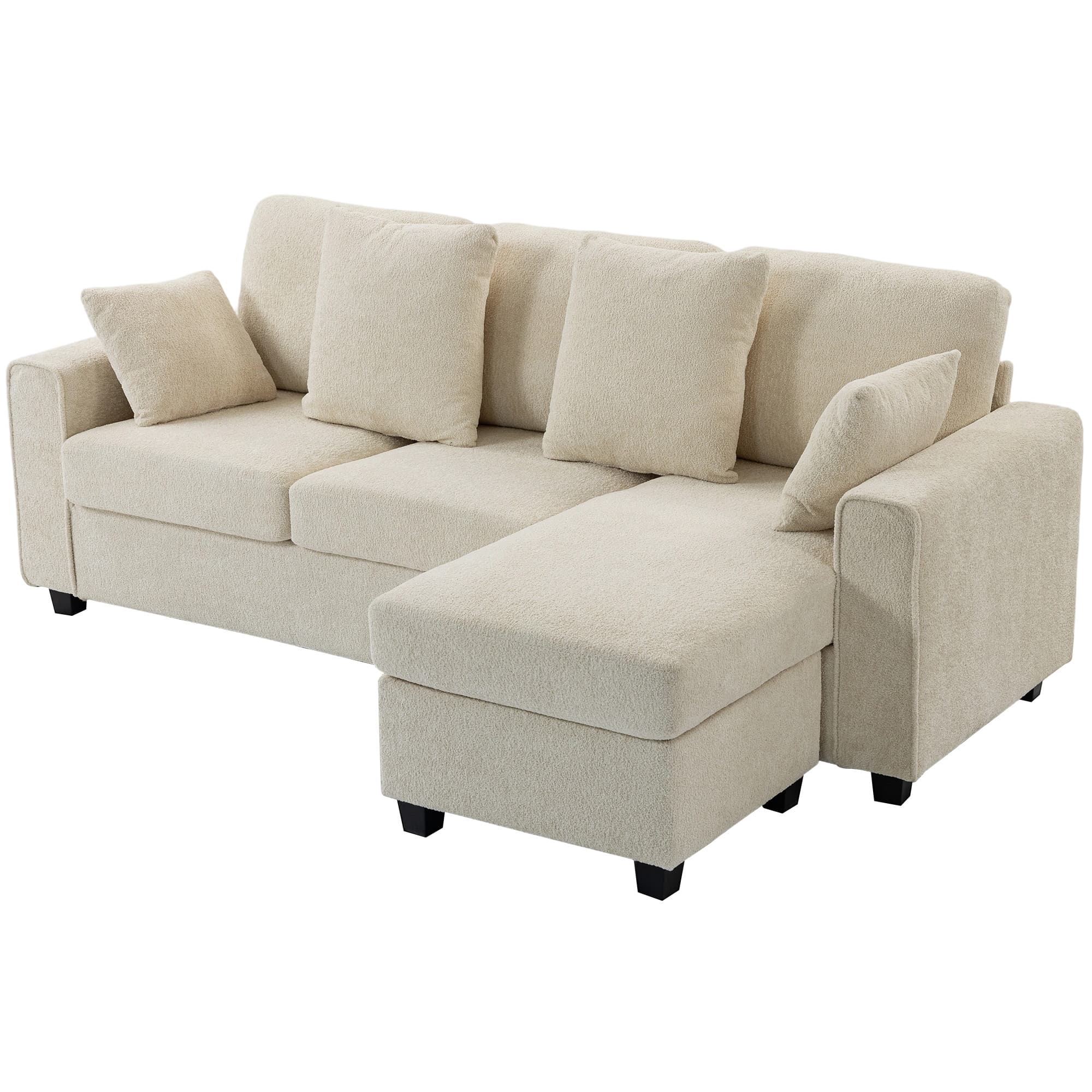 HOMCOM Canapé d'angle avec chaise longue réversible, canapé 3 places effet velours, assise large et profonde, coussins à ressorts, Beige