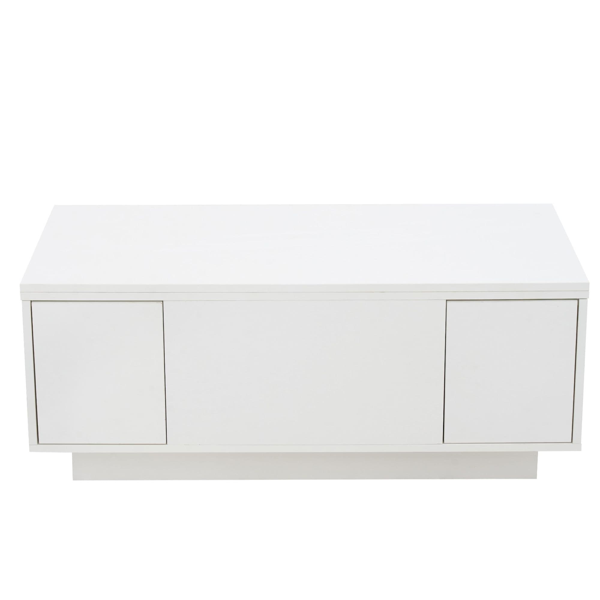 Table basse multifonction moderne, avec double mécanisme relevable et espace de rangement dissimulé, 100×50×43 cm, Blanc