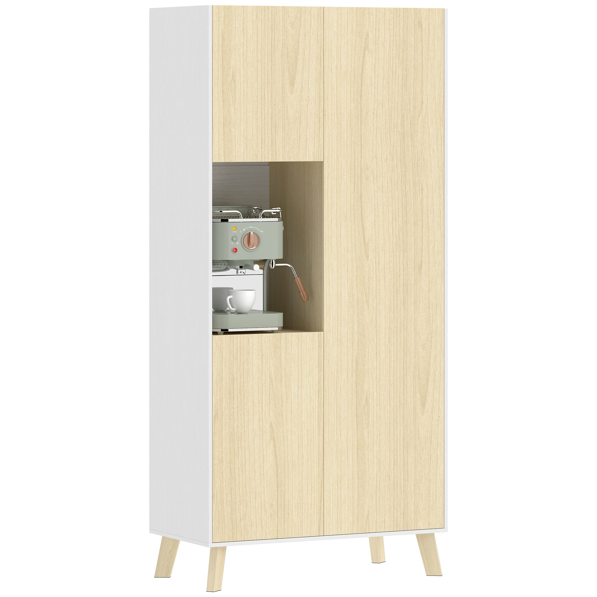 HOMCOM Armoire de cuisine 170 cm, armoire moderne avec compartiment ouvert, étagères réglables, aspect bois naturel