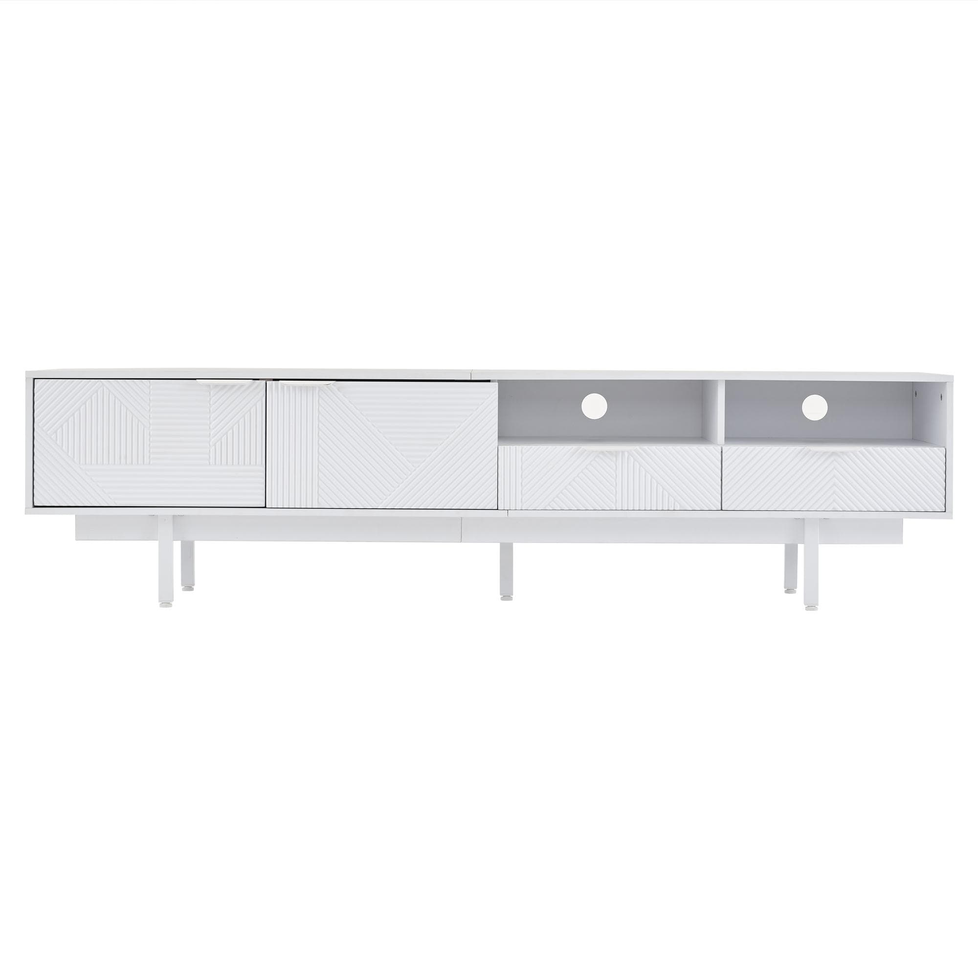 Meuble TV moderne avec lignes géométriques, design minimaliste, 200x40x51 cm, Blanc