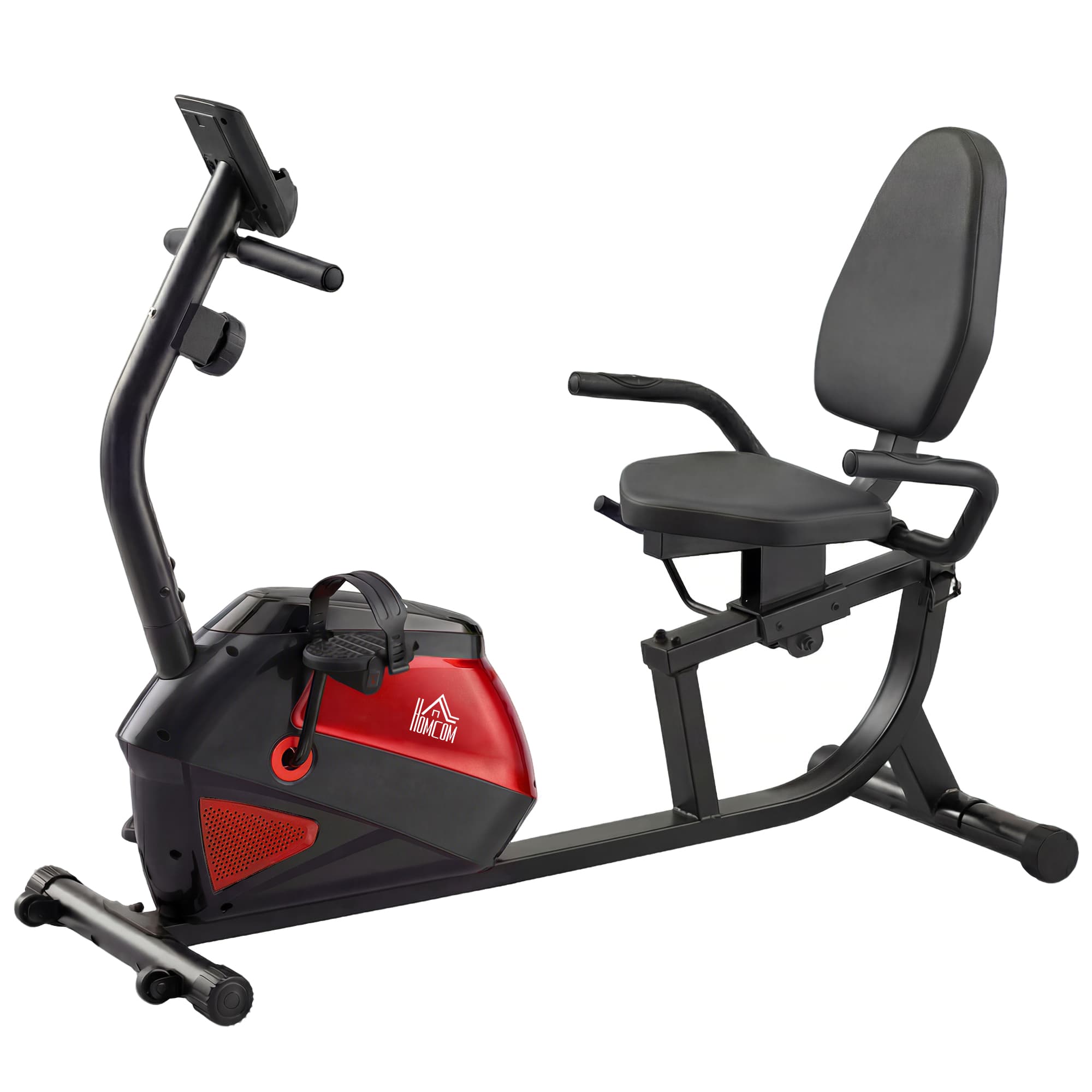 HOMCOM Vélo d'appartement avec dossier de 8 niveaux de résistance, volant d'inertie, siège réglable, écran LCD et support
