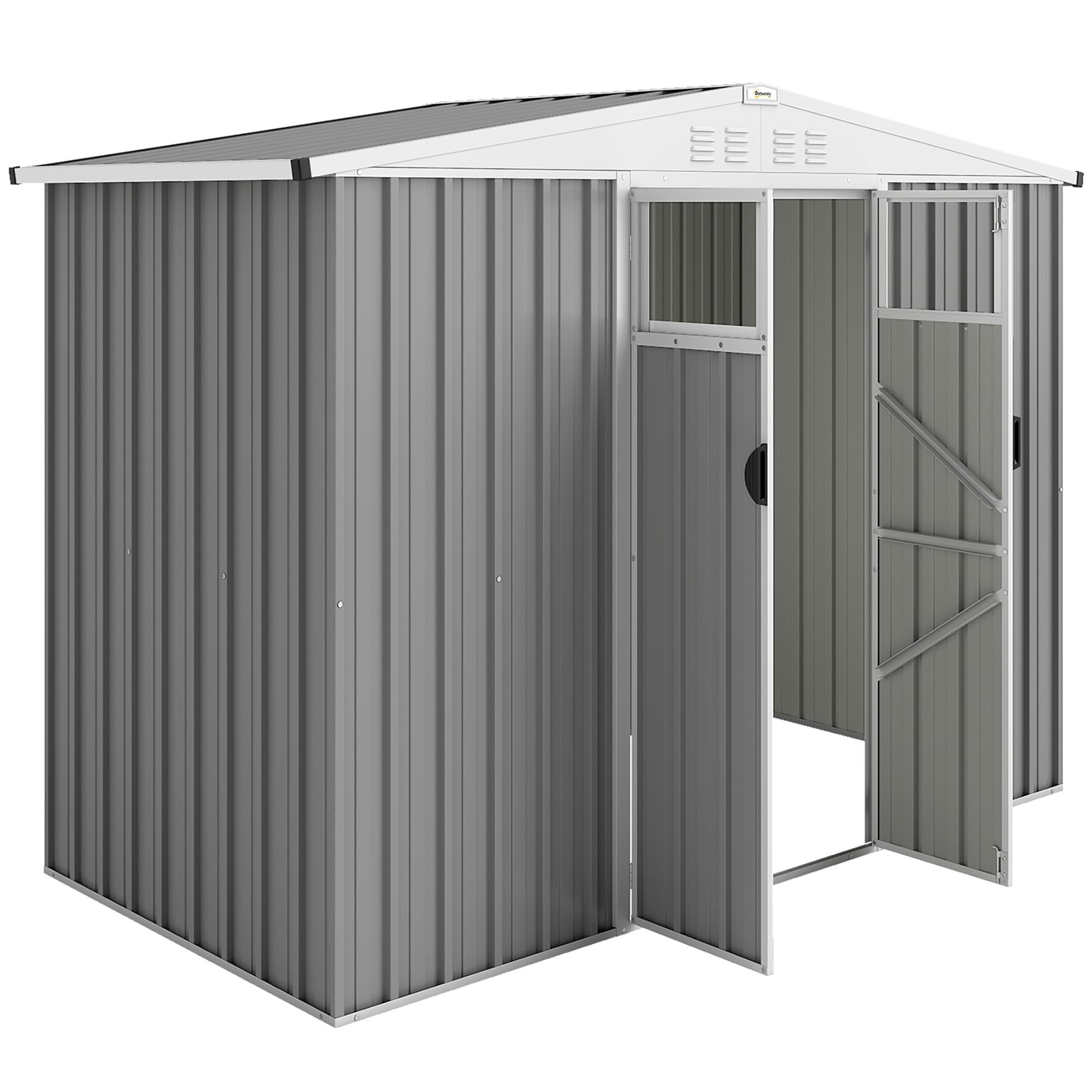 Outsunny Abri à Outils en Acier Galvanisé avec 2 Portes, 246x117x180 cm, Gris clair