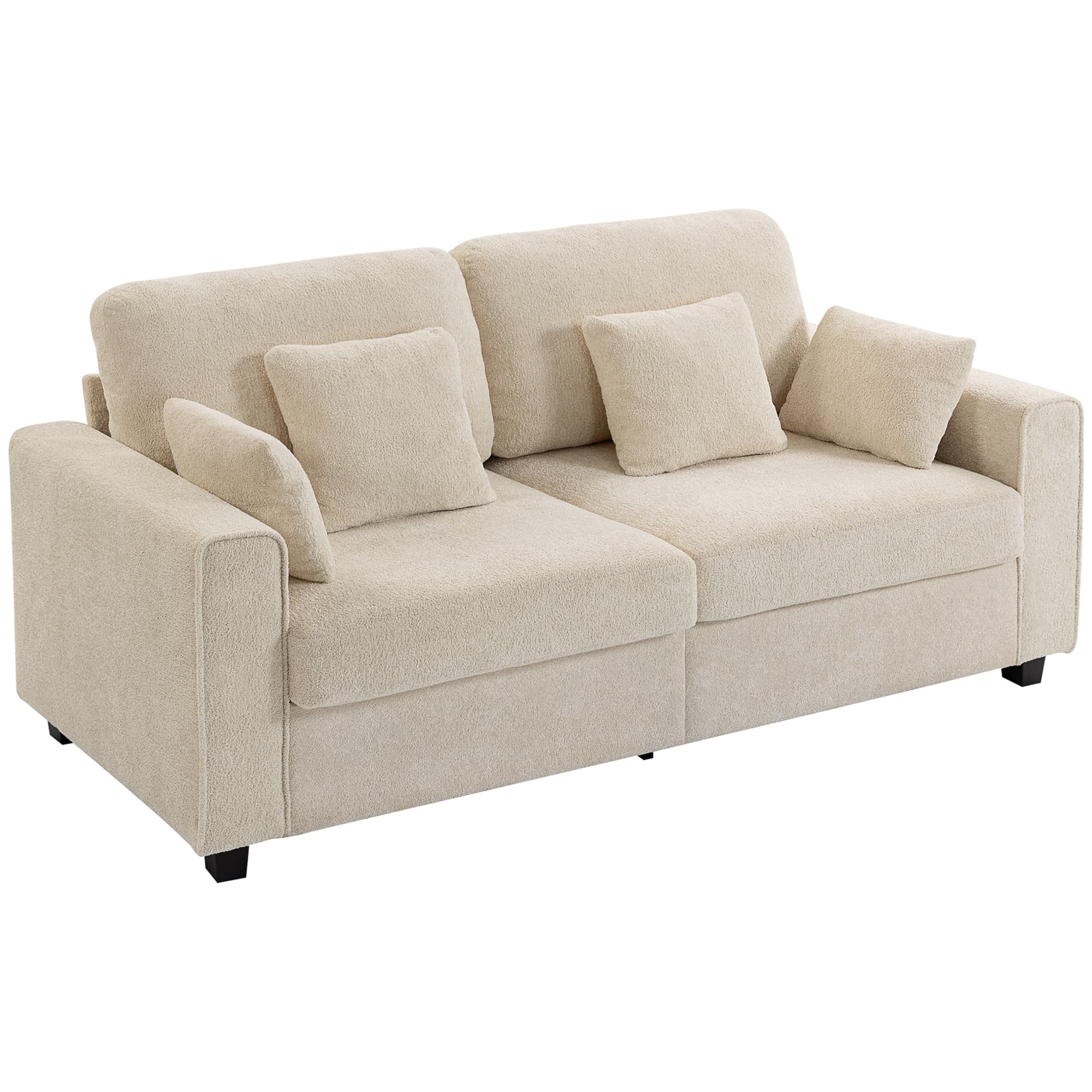 HOMCOM Canapé 3 places beige avec revêtement velours Raindrop, assise profonde, coussins à ressorts, larges accoudoirs et 4 coussins