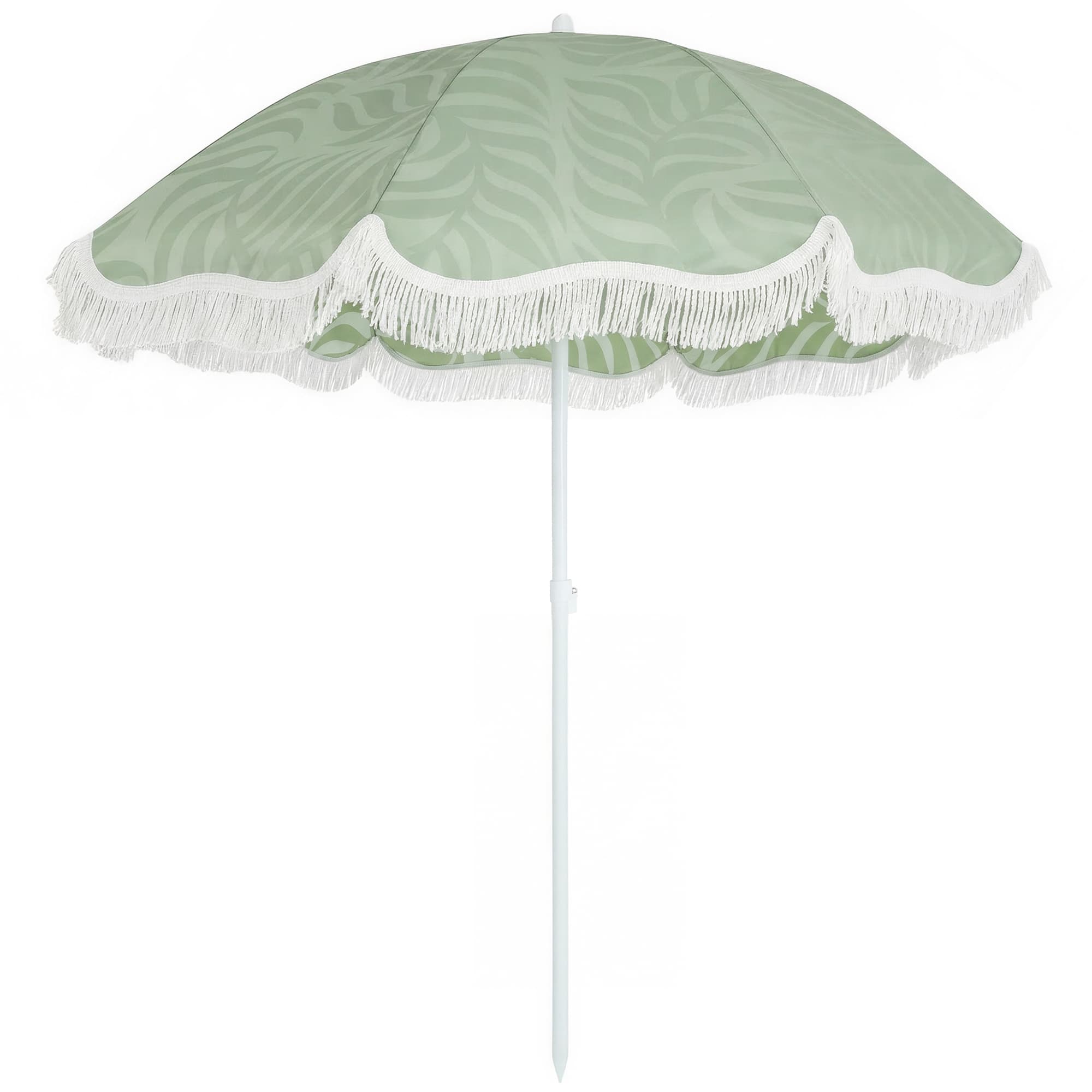 Outsunny Parasol de Plage à Franges Ø180 cm Hauteur Réglable Inclinaison Ancrage Sable et Housse de Transport UPF30+ Vert