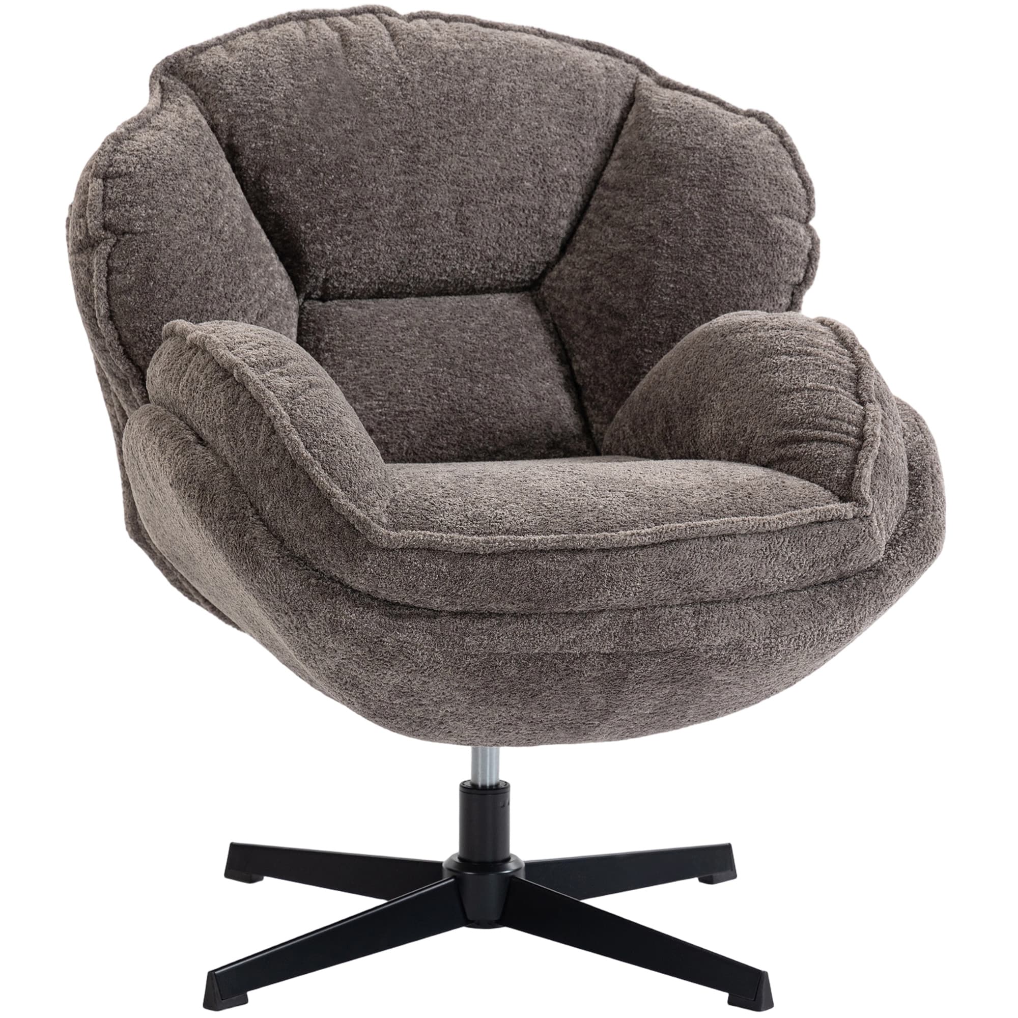 HOMCOM Fauteuil wingback moderne, fauteuil à accoudoirs en velours avec base étoile à quatre branches, ressorts en S, rotation 360°, gris