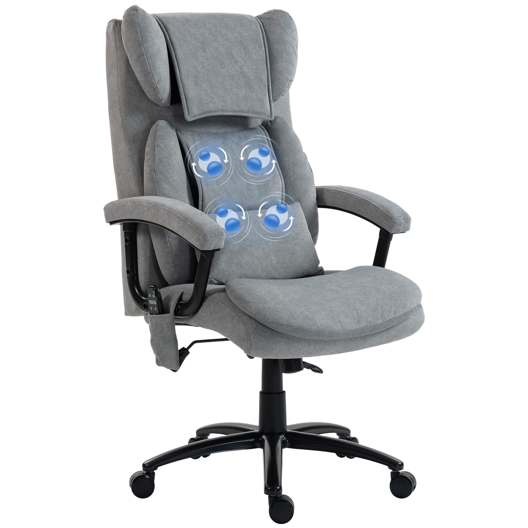 HOMCOM Fauteuil de massage ergonomique avec 4 points de pétrissage, fauteuil de direction avec dossier papillon haut, assise large, Gris