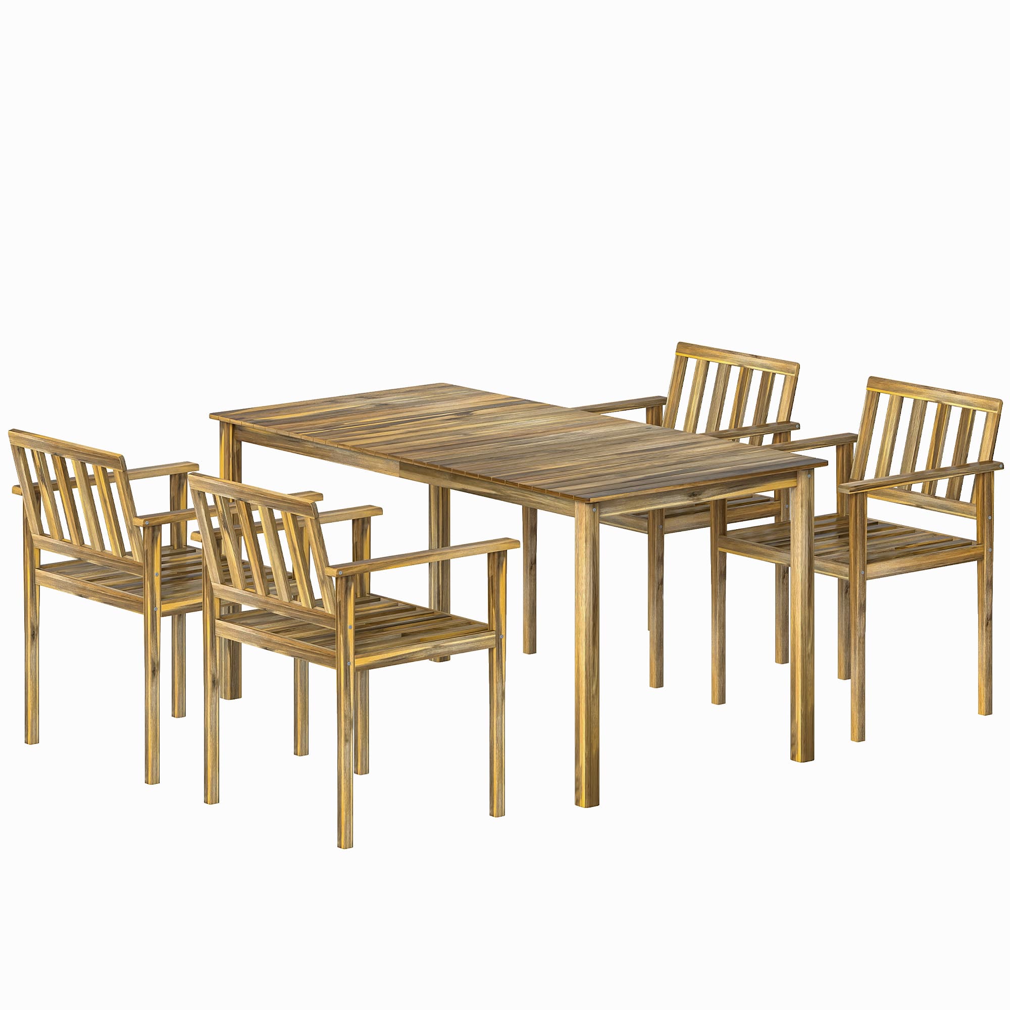 Outsunny Ensemble Repas de Jardin 5 Pièces, Table et Chaises pour 4 Personnes, Teck